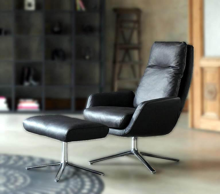 COR - Drehsessel Cordia Rücken Hoch Leder Semi 286 Schwarz Gestell Aluminium Poliert Mit Kippmechanik Und Hocker - 3