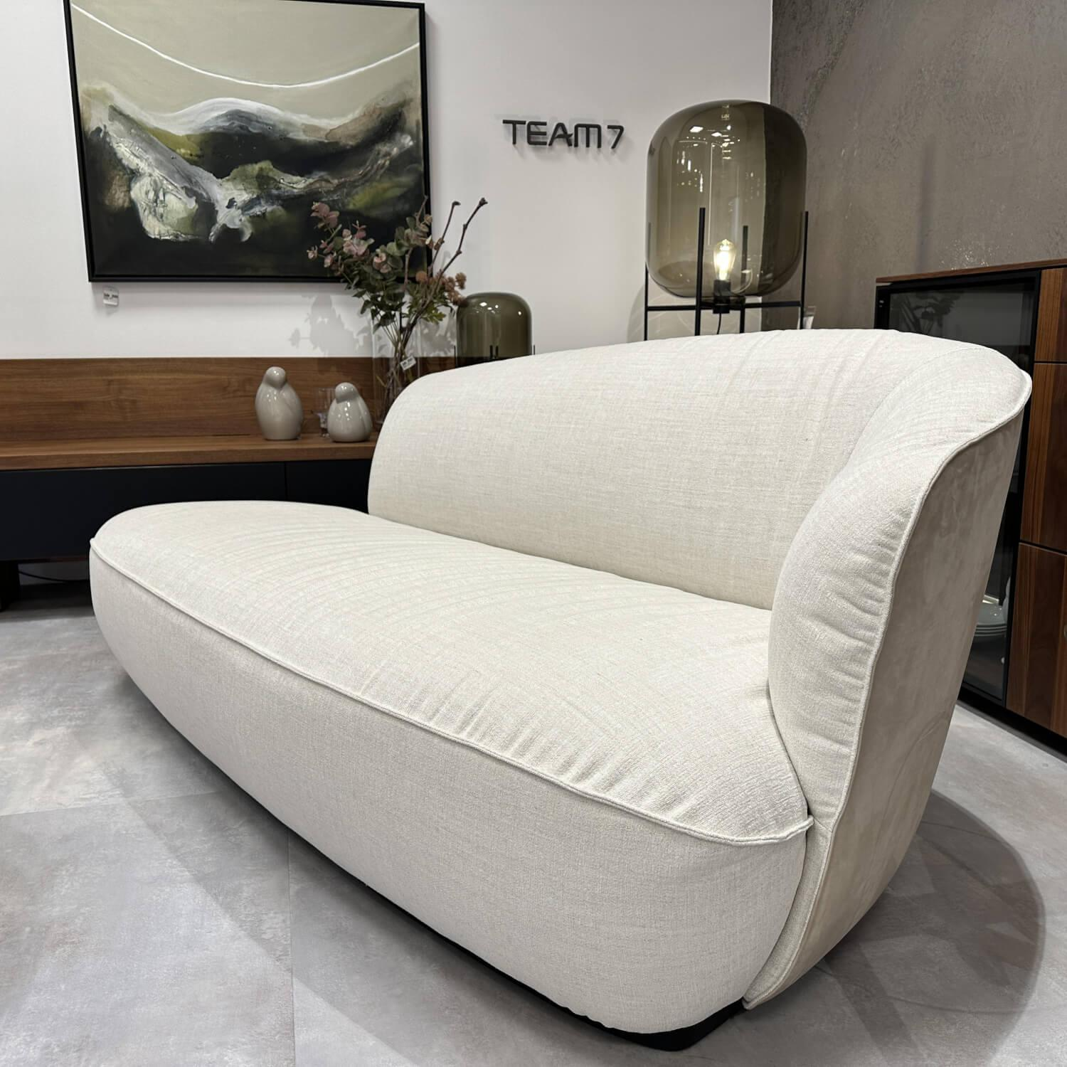 Walter Knoll - Recamiere Ishino Innen Stoff Garbo 7737 Pearl Weiß Beige Außen Leder Velvet 1482 Sand Beige Sockel Lack Schwarz - 7