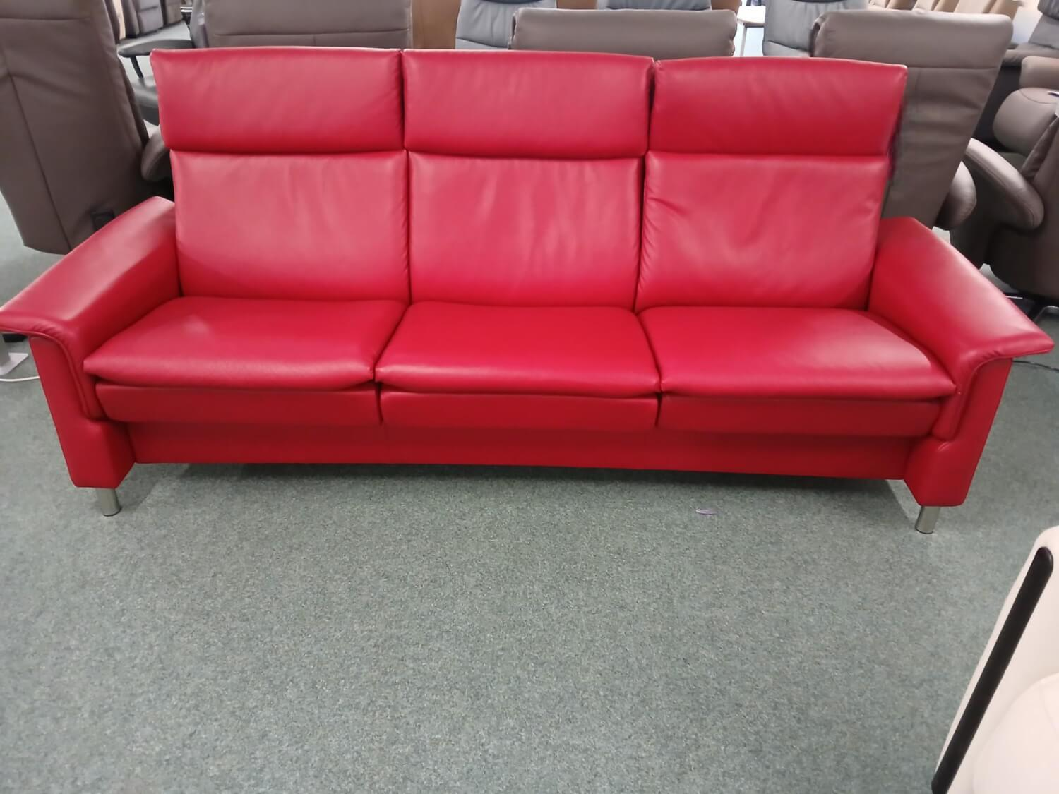 Stressless - Sofa Aurora Hoch Leder Cori Brick Red Rot Fuß Stahlbein Rund Chrom - 4