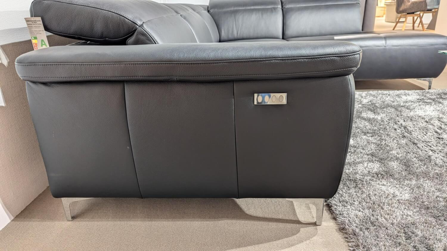 Candy - Ecksofa Sacramento Dickleder Torero Nero Schwarz Gestell Metall Füße Metall Chrom - 3