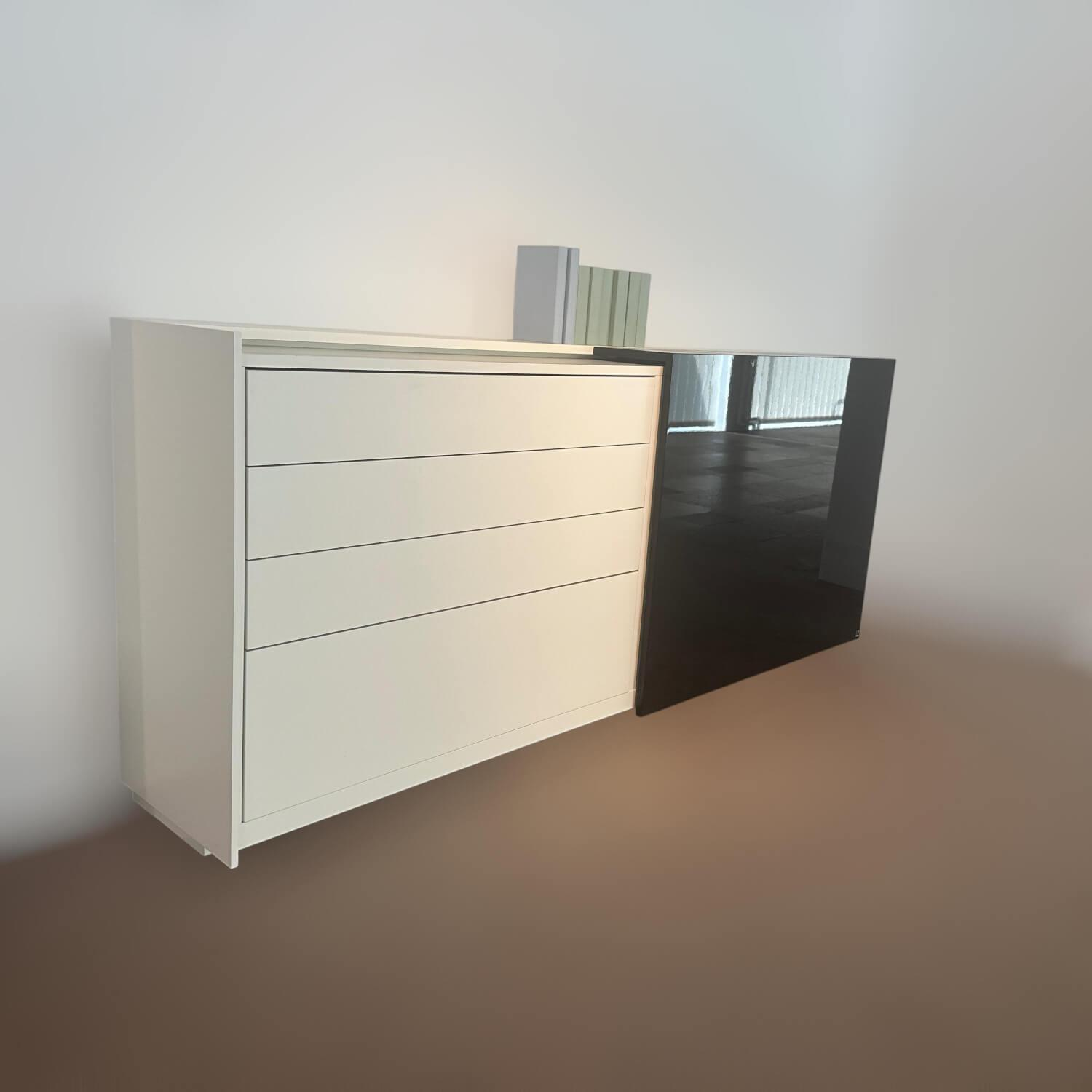 WK Wohnen - Sideboard WK Lack Weiß Schiebetüre Schwarz Hochglanz - 4