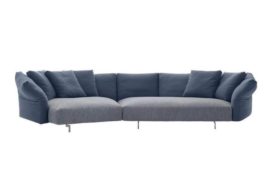 B&B Italia - Sofa Dambo Stoff L Hellblau Füße Nickel Bronzefarben mit 4 Kissen - 1