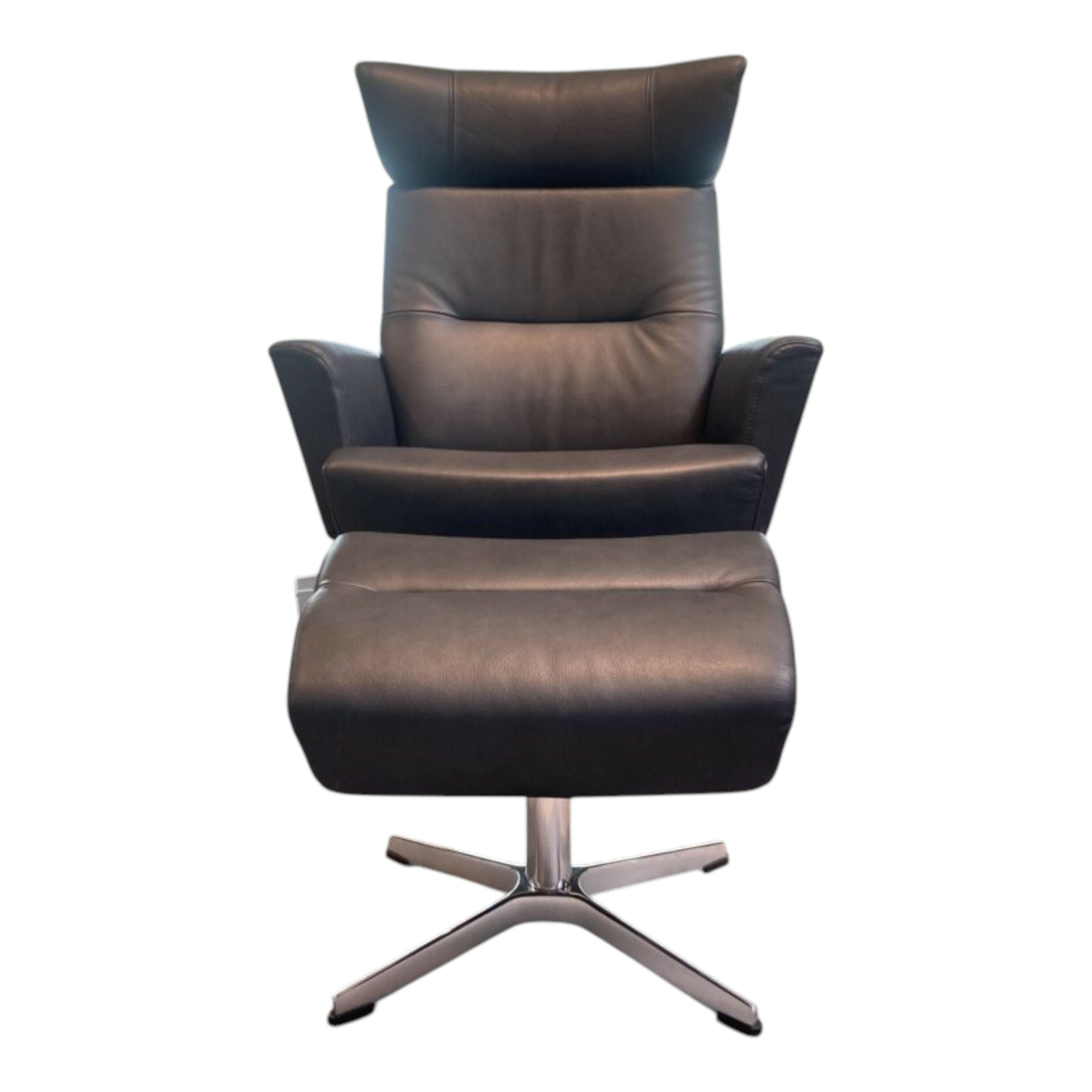 Conform - Relaxsessel Caro Leder Dunkelblau Gestell Aluminium Drehbar mit Hocker - 1