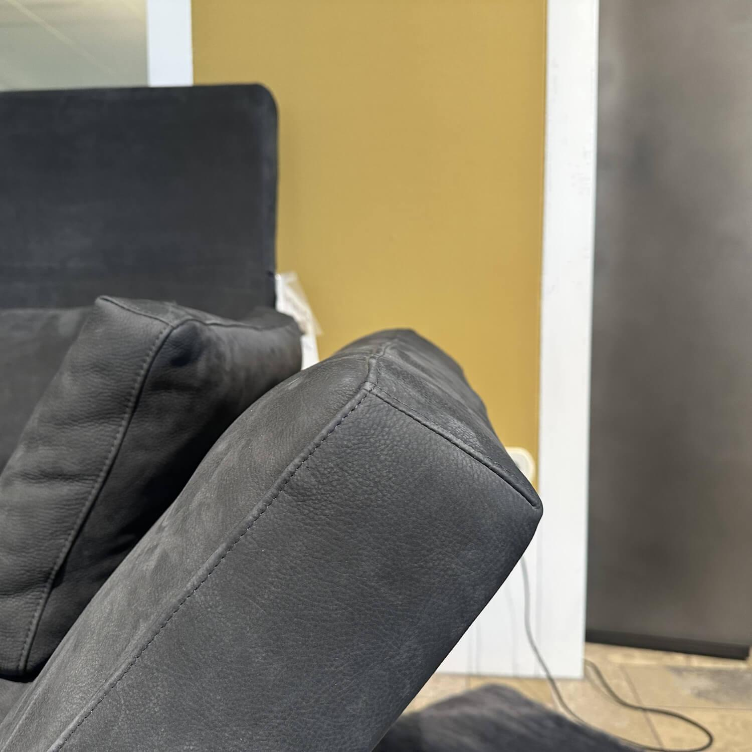 Brühl - Sofa Roro Anilinleder Taron 5668 0099 Grau Schwarz Gestell Schwarz Mit Drehsitz Und Kissen - 4