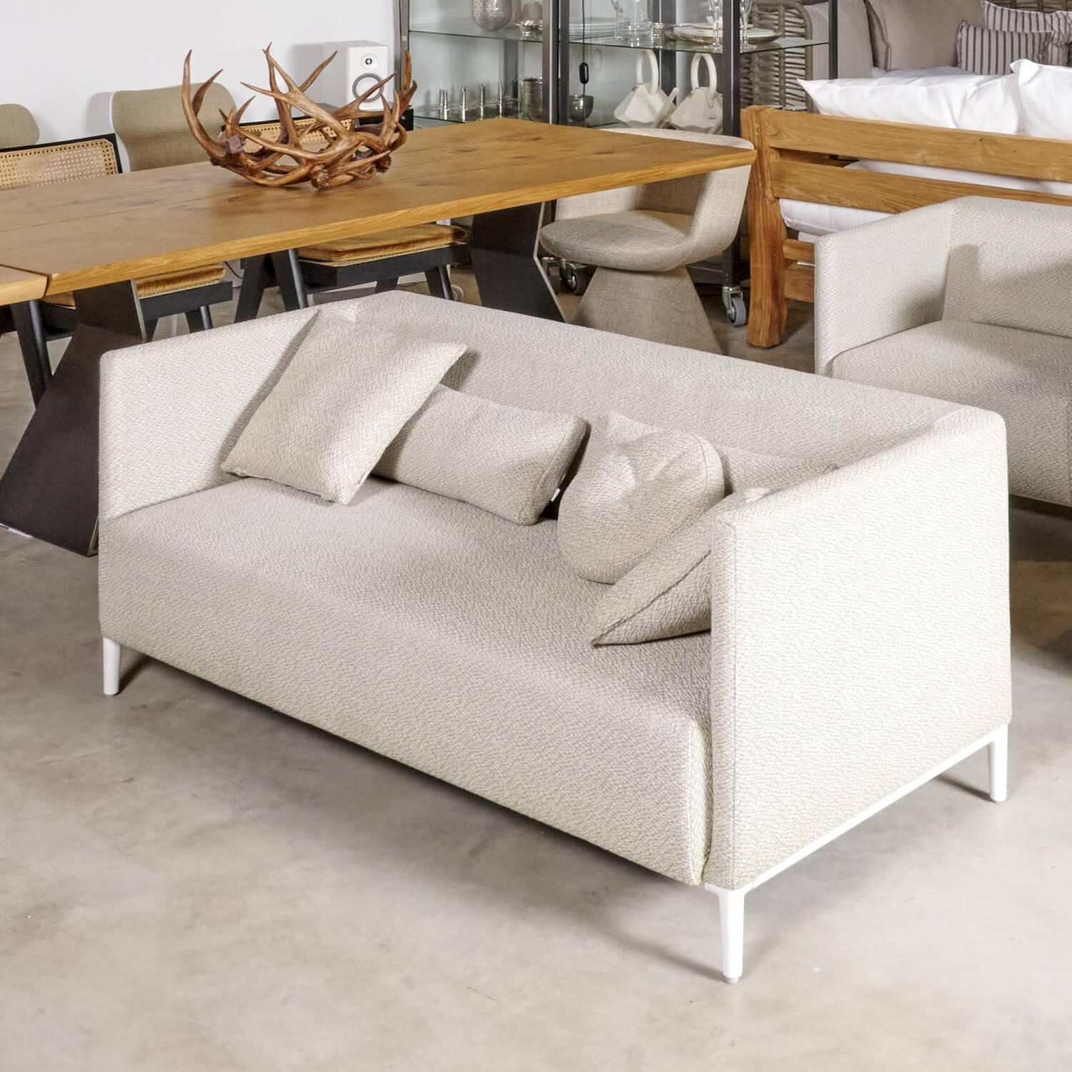 Polstergarnitur Zendo Sense Mit Sofa Und 2 Sesseln Mit Hocker Stoff Soft Fawn Gestell Aluminium Pulverbeschichtet Weiß