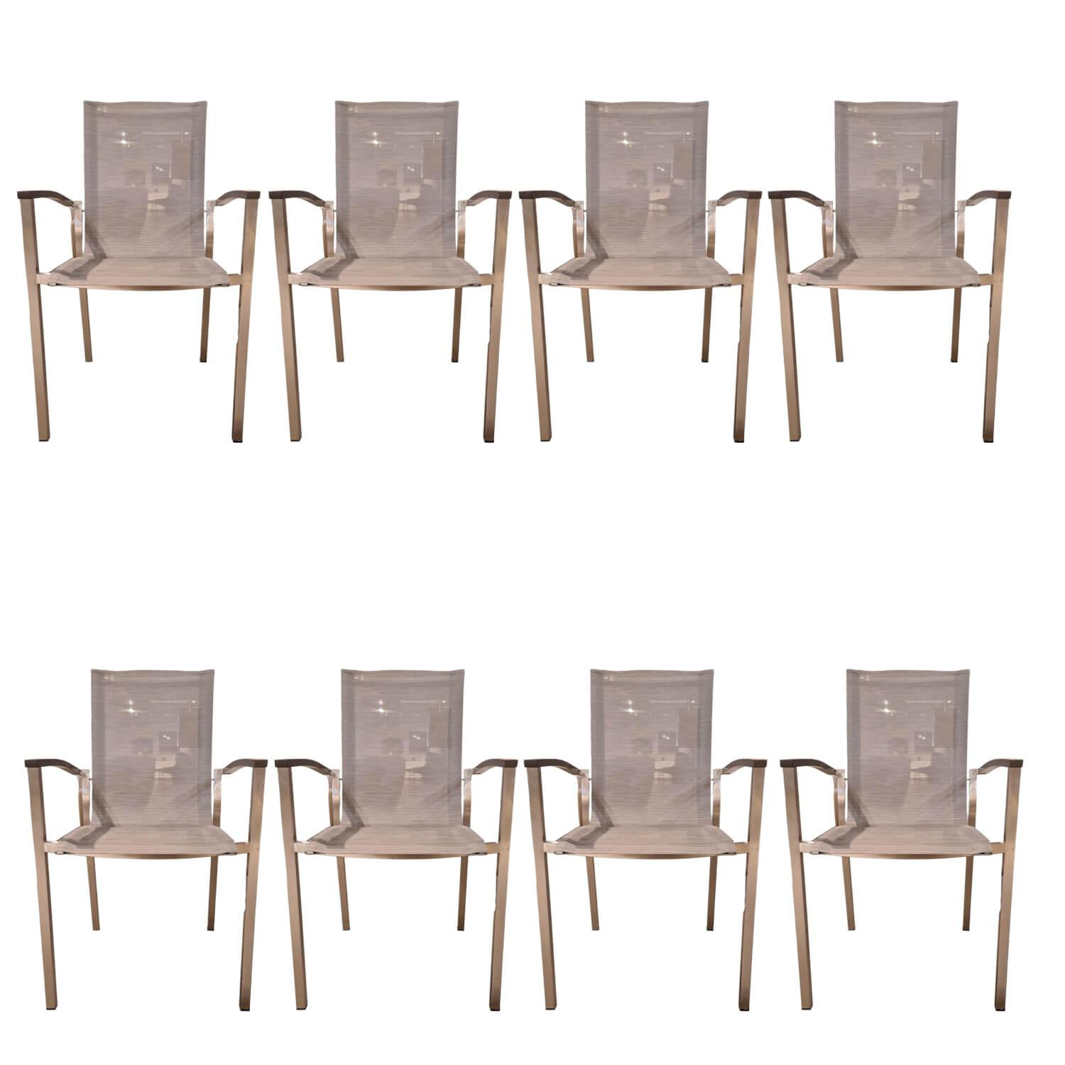 Stern - Set of 8 stacking armchairs Evoee Cover textile silver Frame stainless steel Armrests aluminum anthracite - 1