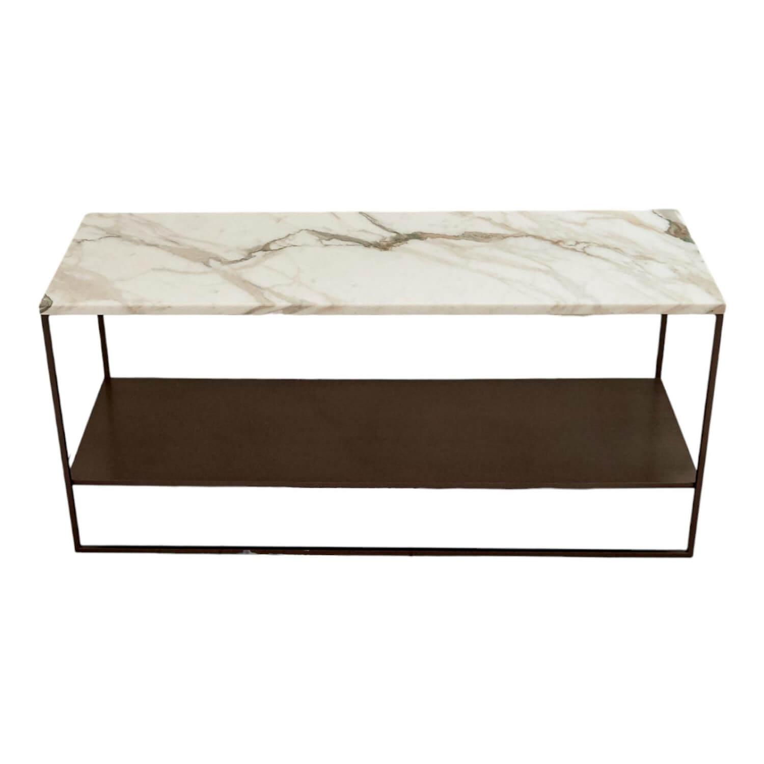 Minotti - Beistelltisch Calder Bronze Platte Mormor Calacatta Weiß Grau Gestell Satiniert Bronzefarbig Lackiert - 1