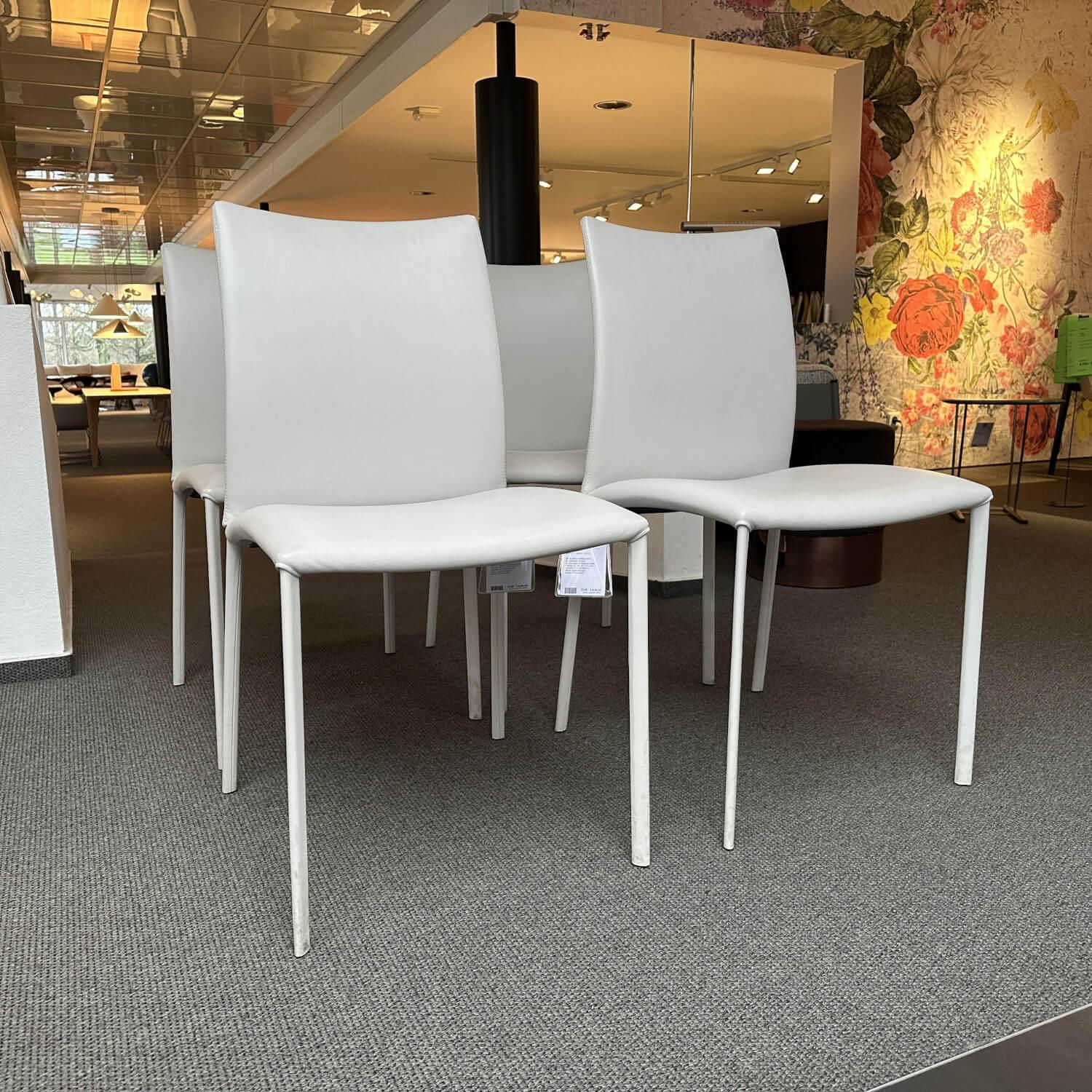 Draenert - 4er Set Stuhl 2076 X Nobile Soft Schmaler Rücken Bezug Leder II Elmmosoft 01085 Weiß Gestell Flachovalrohr Mit Leder Bezogen Inklusive PVC Gleitern - 3