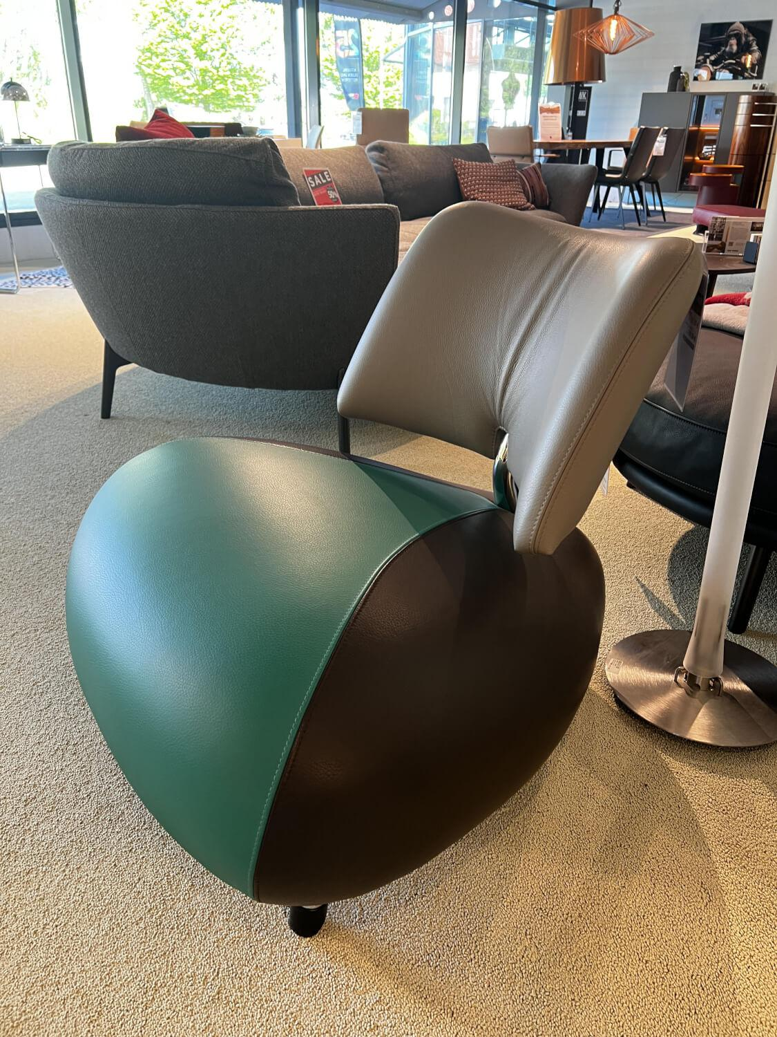 Leolux - Sessel Pallone Pa Sitz Leder Leder Senso Lagoon Blau Chocolate Braun Rücken Senso Mist Grau Füße Stahl Verchromt - 6