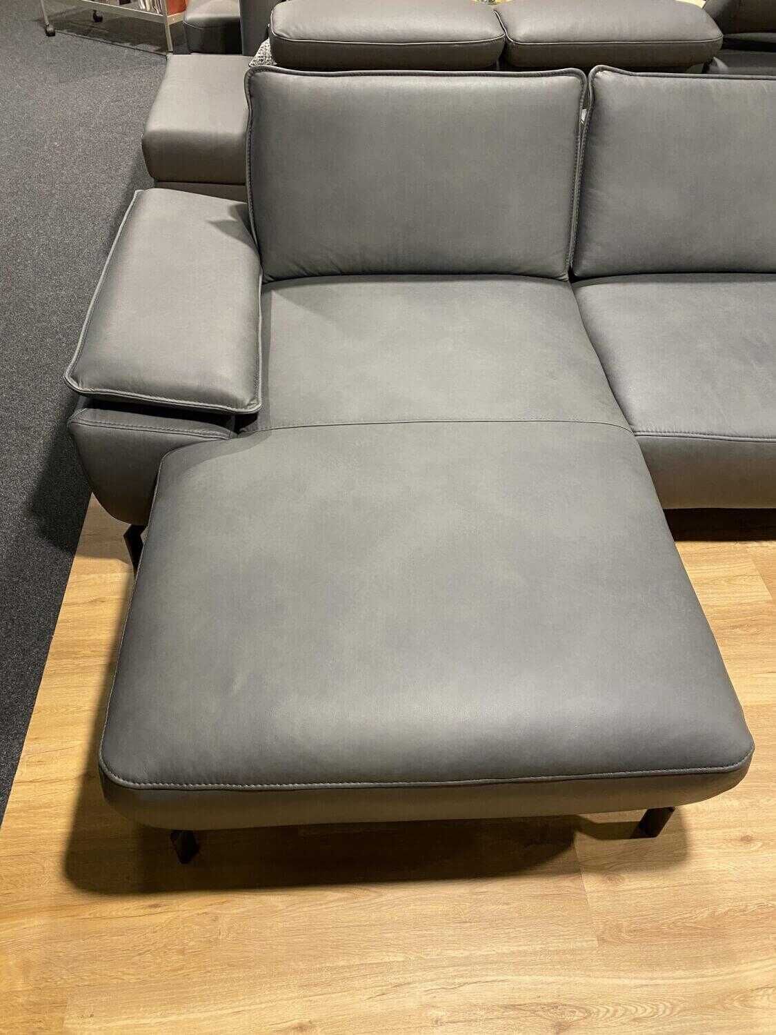 Musterring - Ecksofa MR 270 Leder 60 Cloudy Schiefer Grau mit Kopfstütze und 5 Kissen - 21