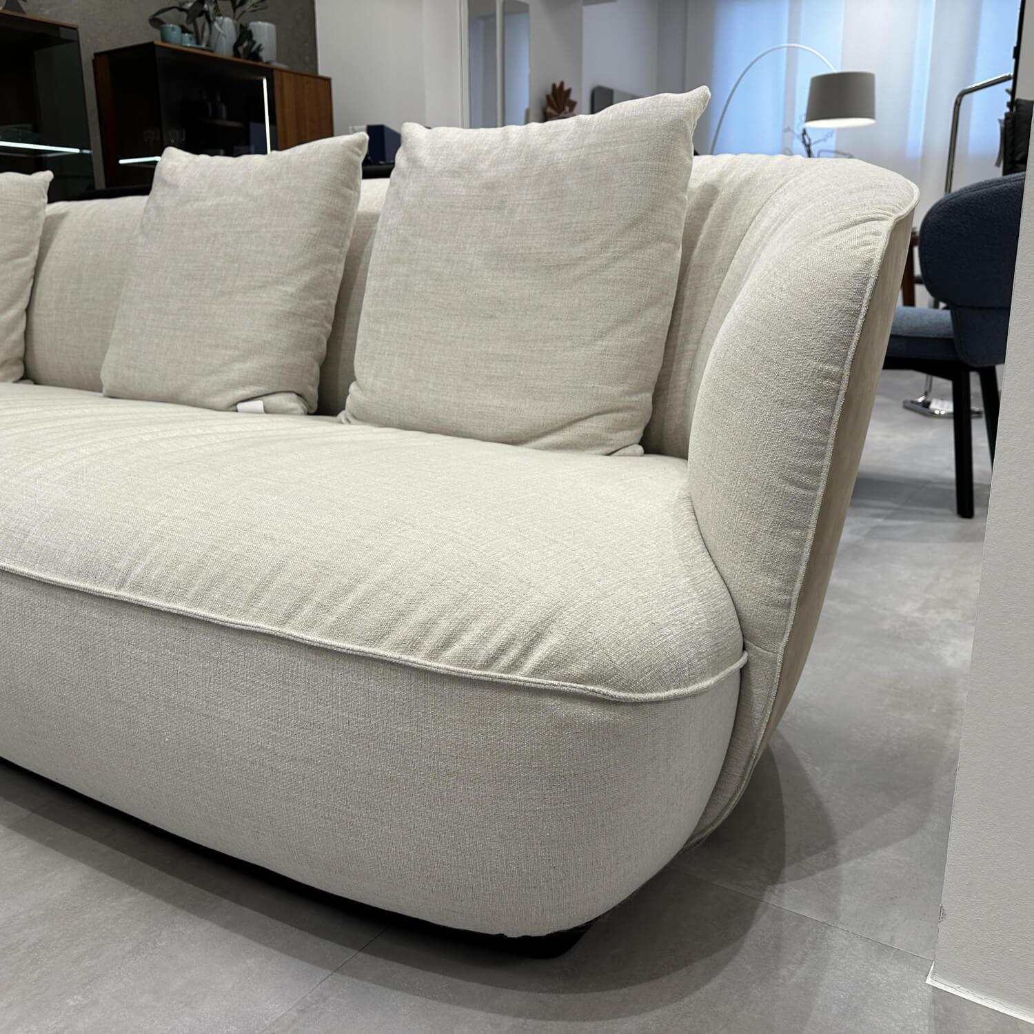 Walter Knoll - Sofa Ishino Innen Stoff Garbo 7737 Pearl Beige Weiß Außen Leder Velvet 1482 Sand Beige Sockel Lack Schwarz Mit Kissen - 3