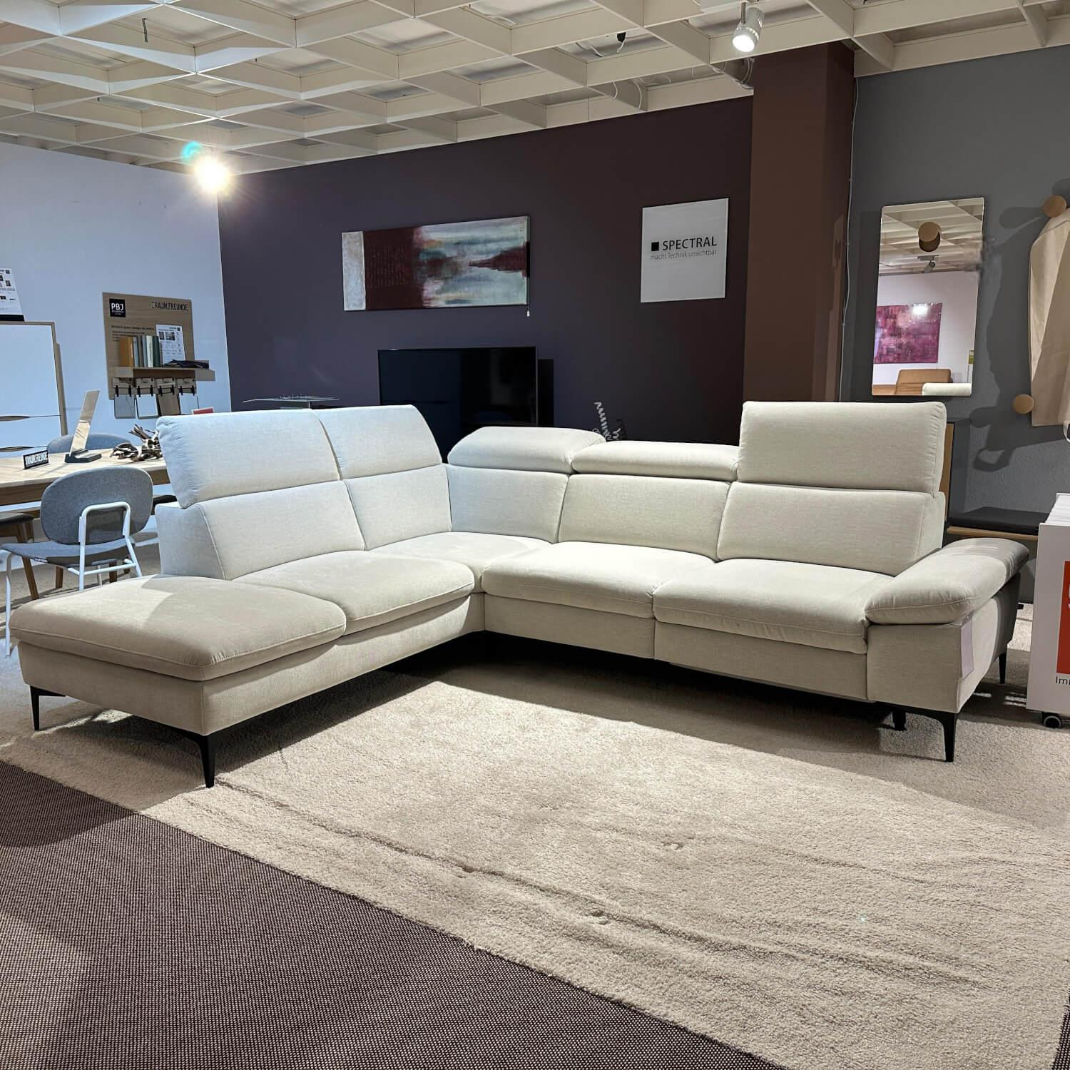 Global - Ecksofa Felipa Stoff Carmen 01 Naturel Weiß Beige Fuß Schwarz Inklusive Relaxfunktion - 4