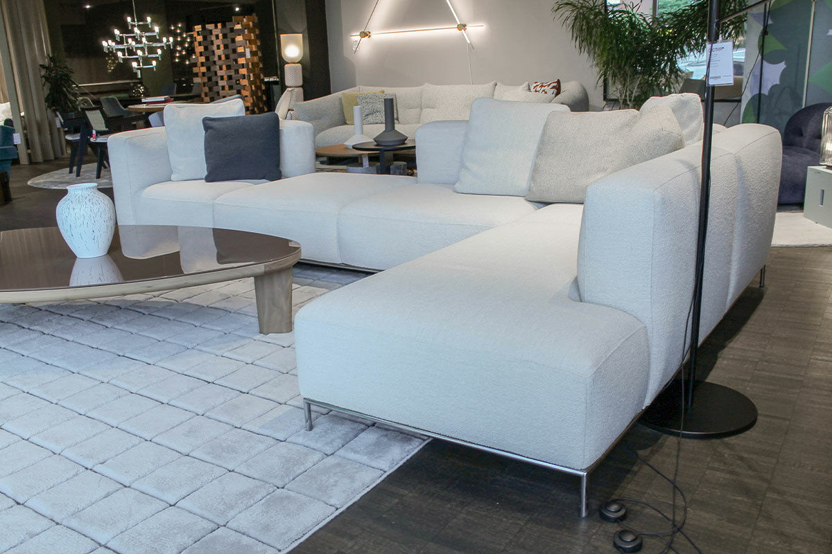 Cassina - Ecksofa Mex-Hi Stoff Look Corda Cremeweiß Gestell Verchromt mit 6 Kissen - 4