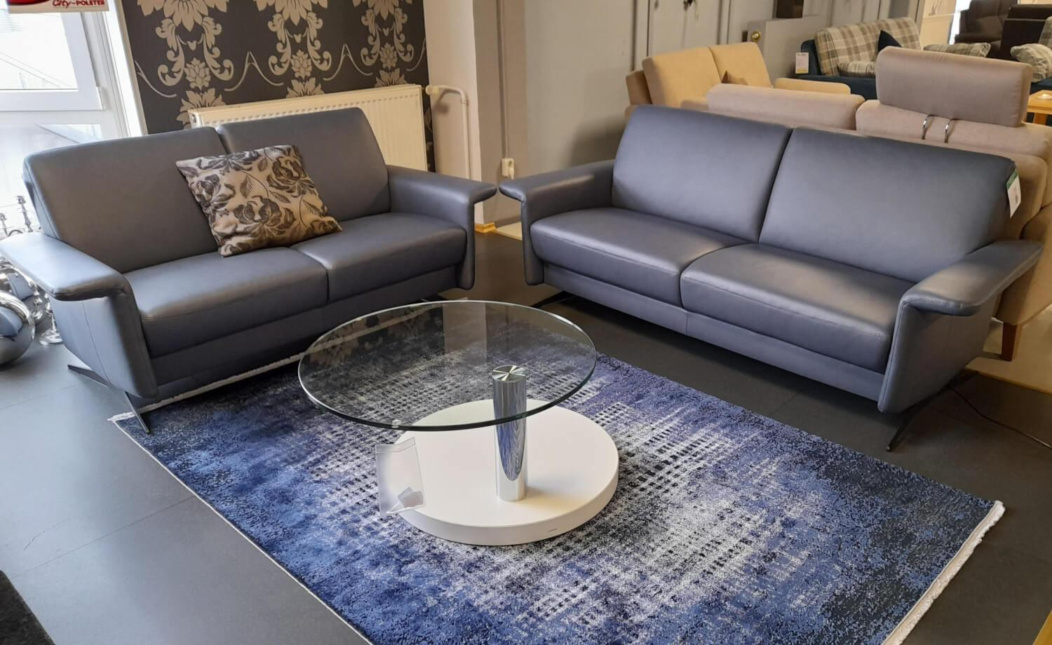 Arco - Garnitur 50017 Leder Arcolife Gala Fjord Blau Kufe Schwarz 2 Sofas - 6