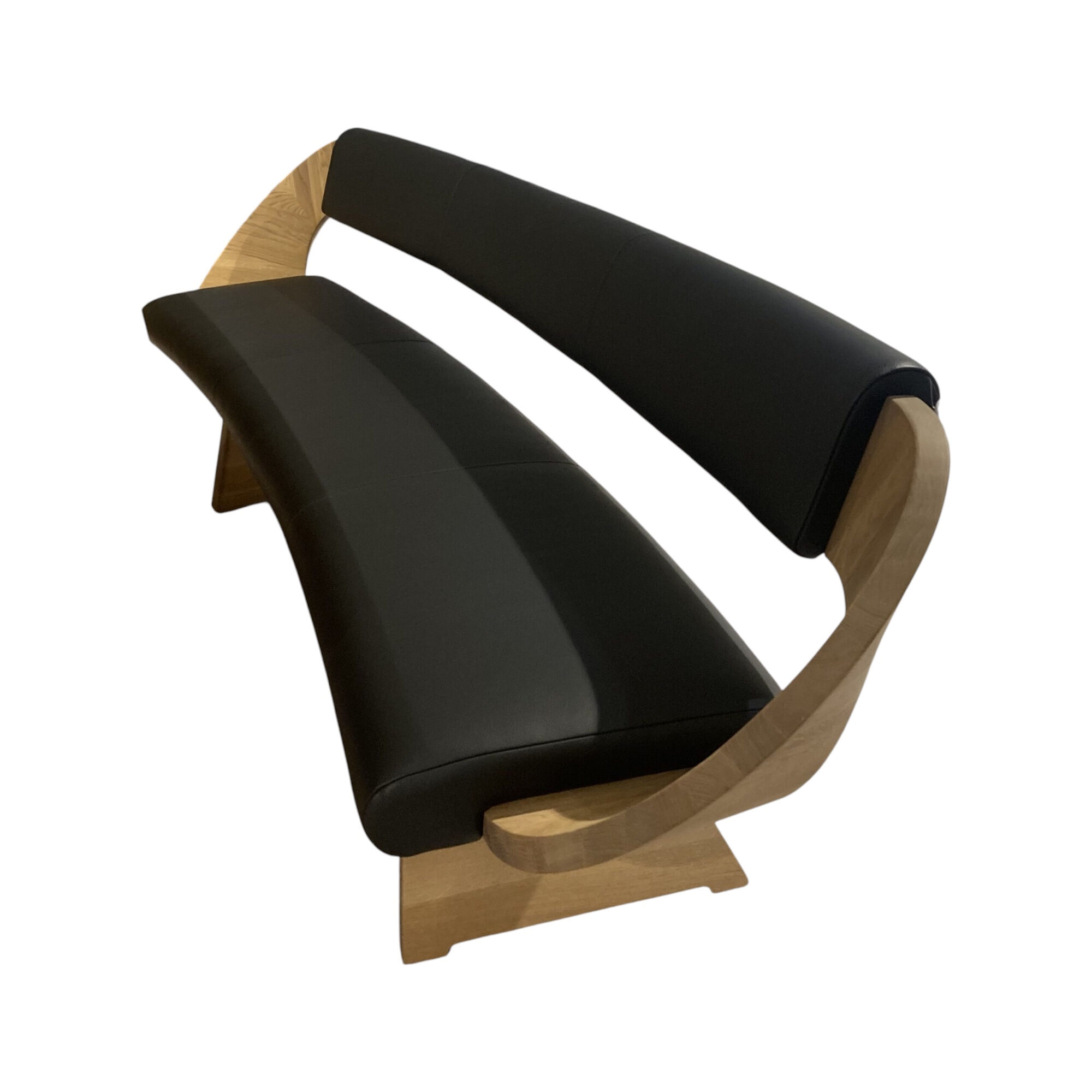 Voglauer - Sitzbank V-Rock Sitz Rindnappaleder Schwarz Rücken Lodenstoff Grau Weiß Gestell Alteiche Rustico Gebürstet - 1