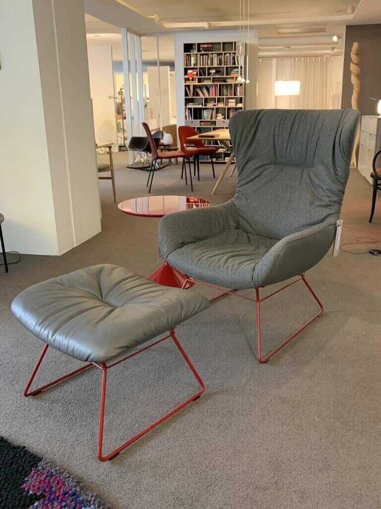 Freifrau - Sessel Leya Stoff Loden Bergen 904 Grau Leder Sahara Plaza mit Hocker - 1