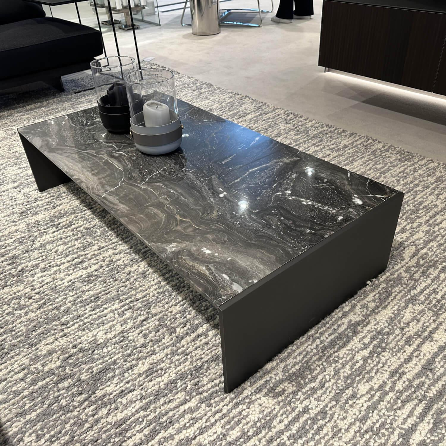 Minotti - Beistelltisch Linha Platte Marmor Grigio Orobico Grau Seitenteile Aluminium Braun - 5
