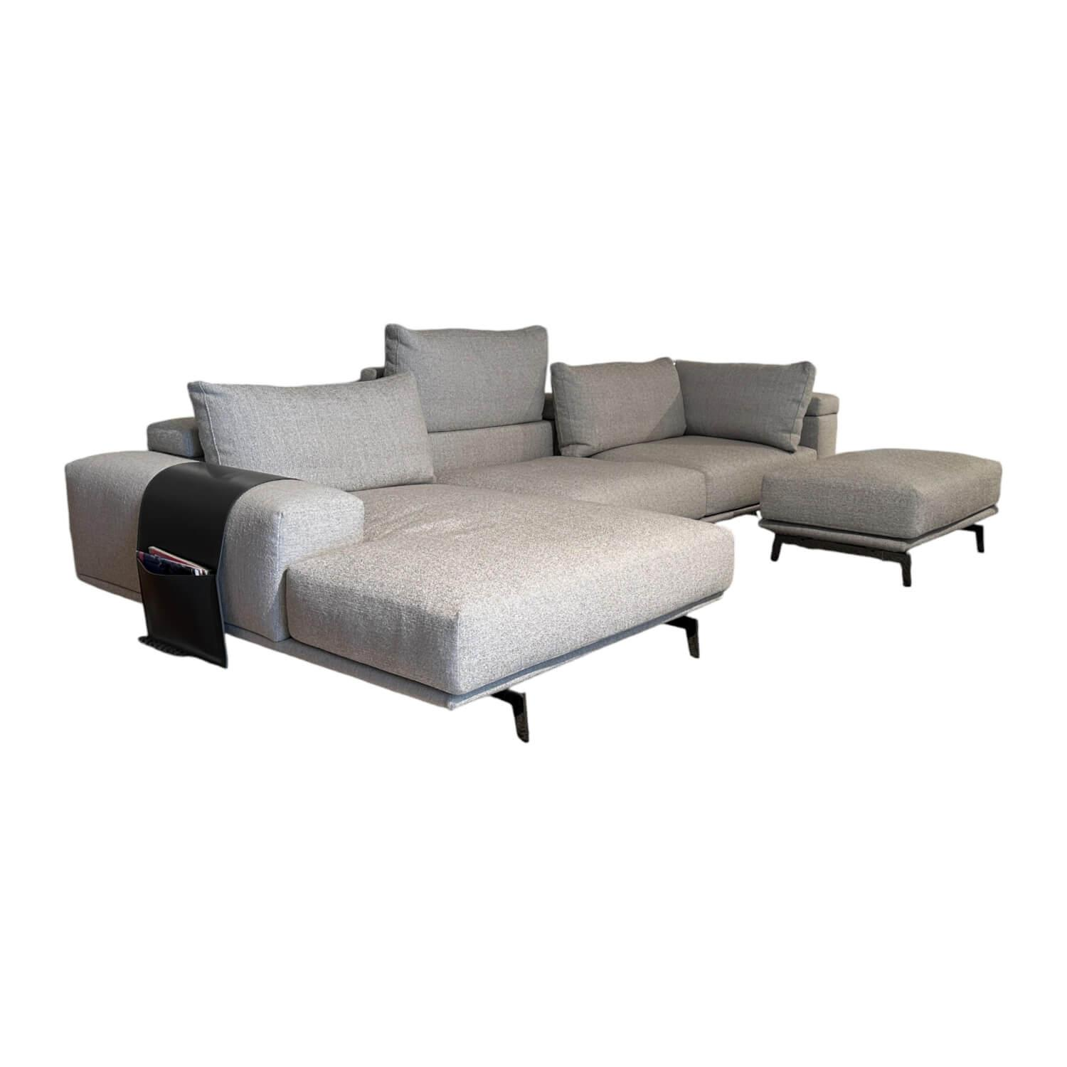 Papadatos - Ecksofa Upper Stoff C Adda 2 Grau Beige Gestell Lack Schwarz Chrom Inklusive Hocker Und Zeitungshalter - 1