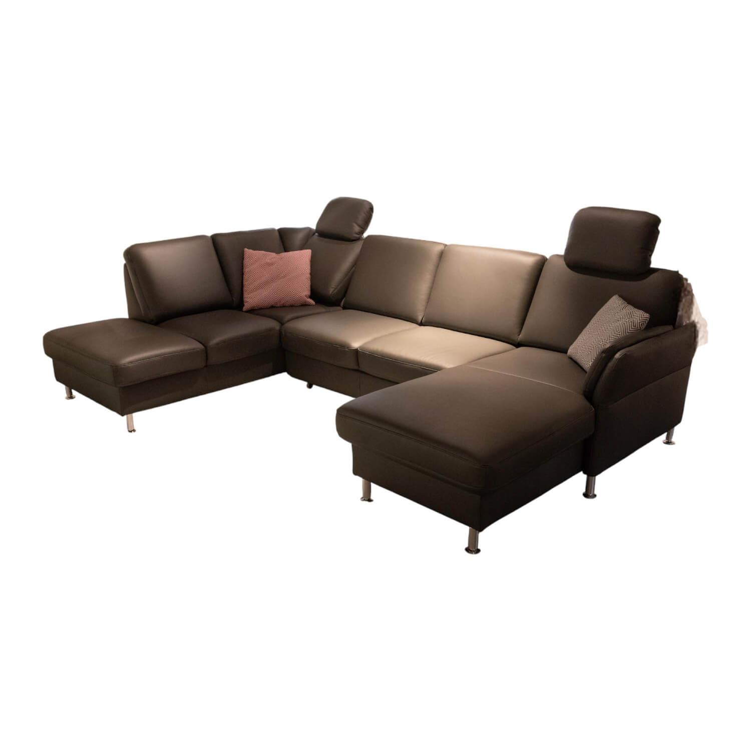 Modulmaster - Wohnlandschaft MM PN1080 Leder Torro Anthrazit Fuß Metall Alufarbig Silber Mit Kissen Und Anstellhocker - 1