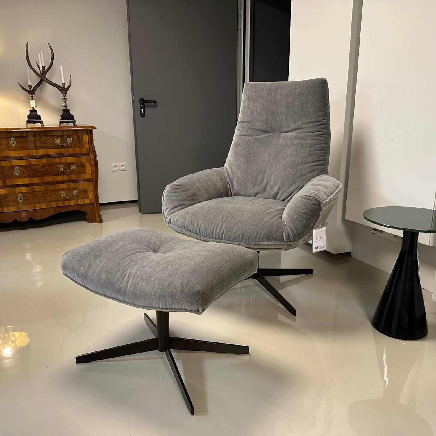 Bielefelder Werkstätten - Sessel Daron Stoff Savoy BW1792-494 Grau Außen Leder Normandie Grau mit Hocker - 5