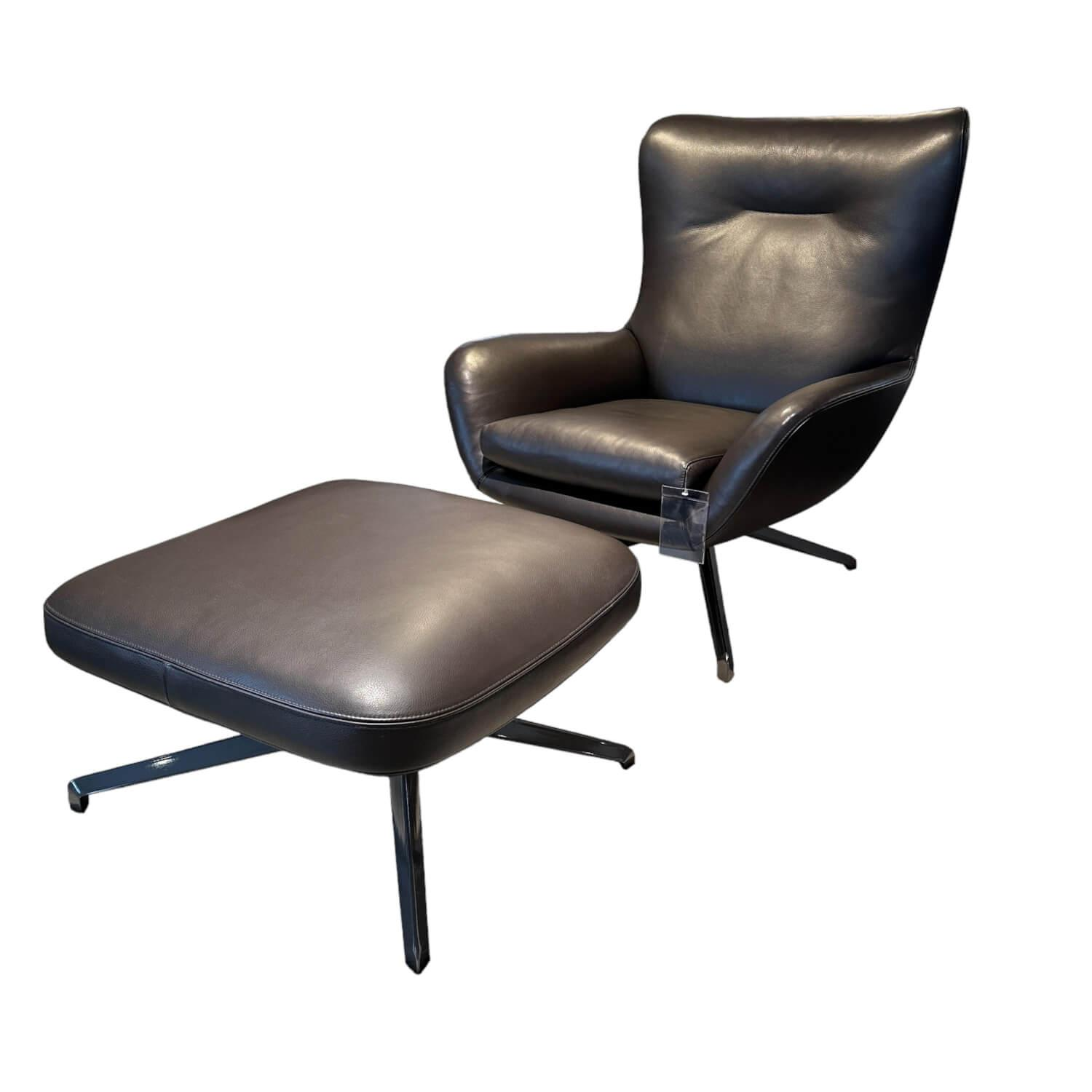 Minotti - Sessel Jensen Bergere Drehbar Leder Pelle Aspen 05 Torbe Braun Gestell Metall Schwarz - 1