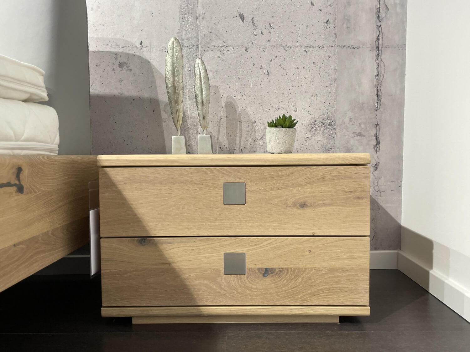 Team 7 - Bett Nox Wildeiche Weißöl Kopfteil Leder 71667 Hellgrau Inklusive Nachkästchen Und Matratzen - 9