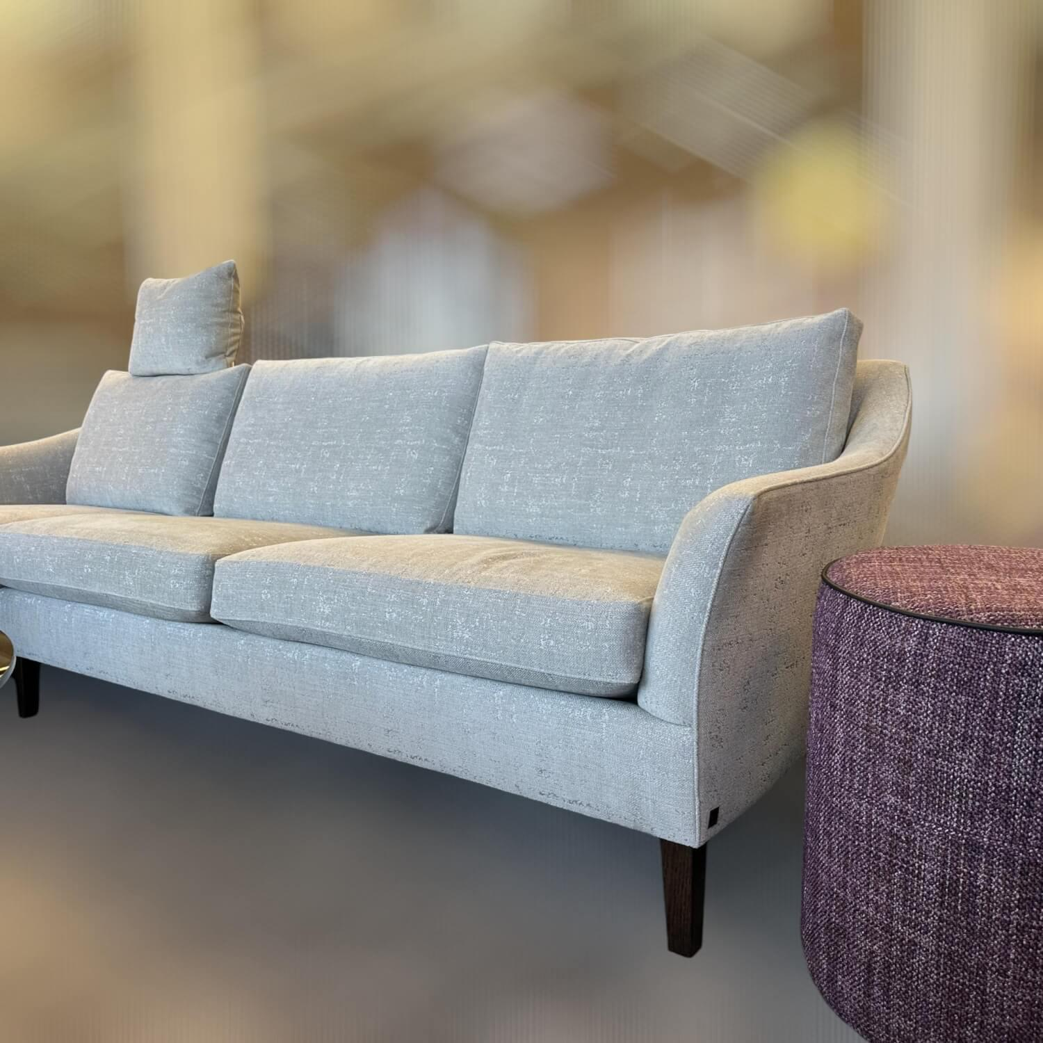 Bielefelder Werkstätten - Sofa Saloni Stoff Prato BW1728-181 Beige Füße Holz Braun - 3