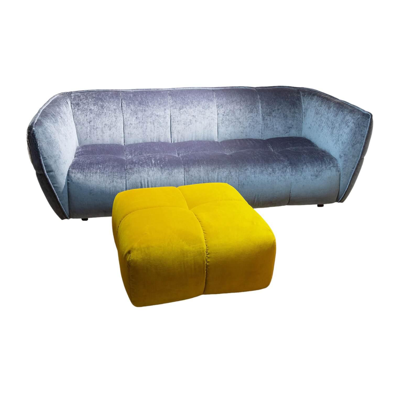 Raum.Freunde - Sofa 3 Sitzer CRF HEDDA Stoff Chenille Elyot 11 Dark Blue Dunkelblau Füße Nr 37 Schwarz Mit Hocker Stoff Aqua Clean Velvy 5 Yellow Gelb - 1