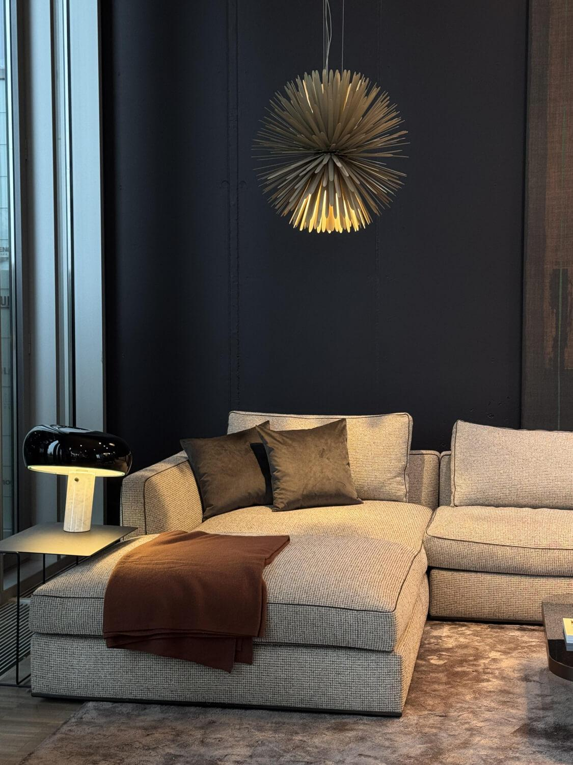 B&B Italia - Ecksofa Richard Stoff Lieso Pied De Poule Graun Und 315 Braun Profil Stoff Ballano Schiefer Füße Metall Schwarz Verchromt Und Lackiert Inklusive 3 Rückenkissen - 2