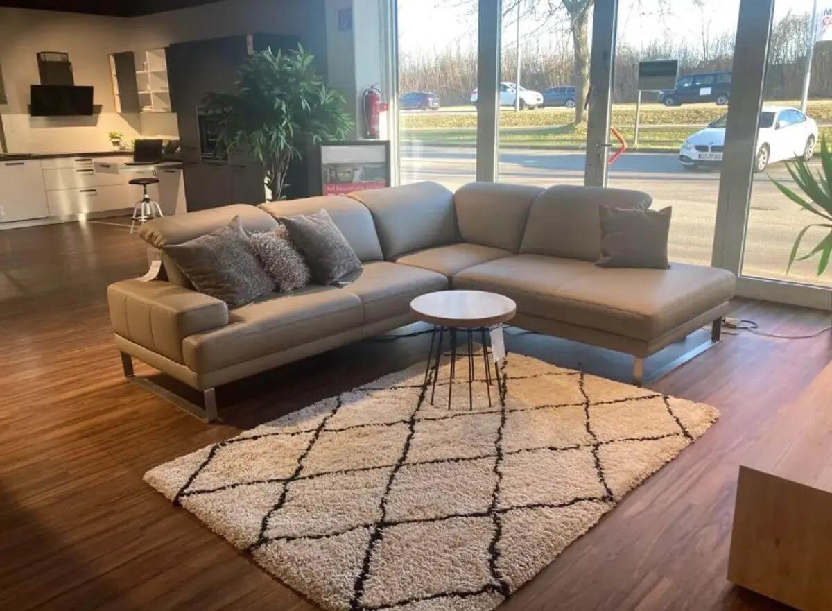 Activineo - Ecksofa Brandy Leder WM Safari Beige Kufen Metall Chrom Gebürstet Mit Elektrischem Sitzauszug - 7