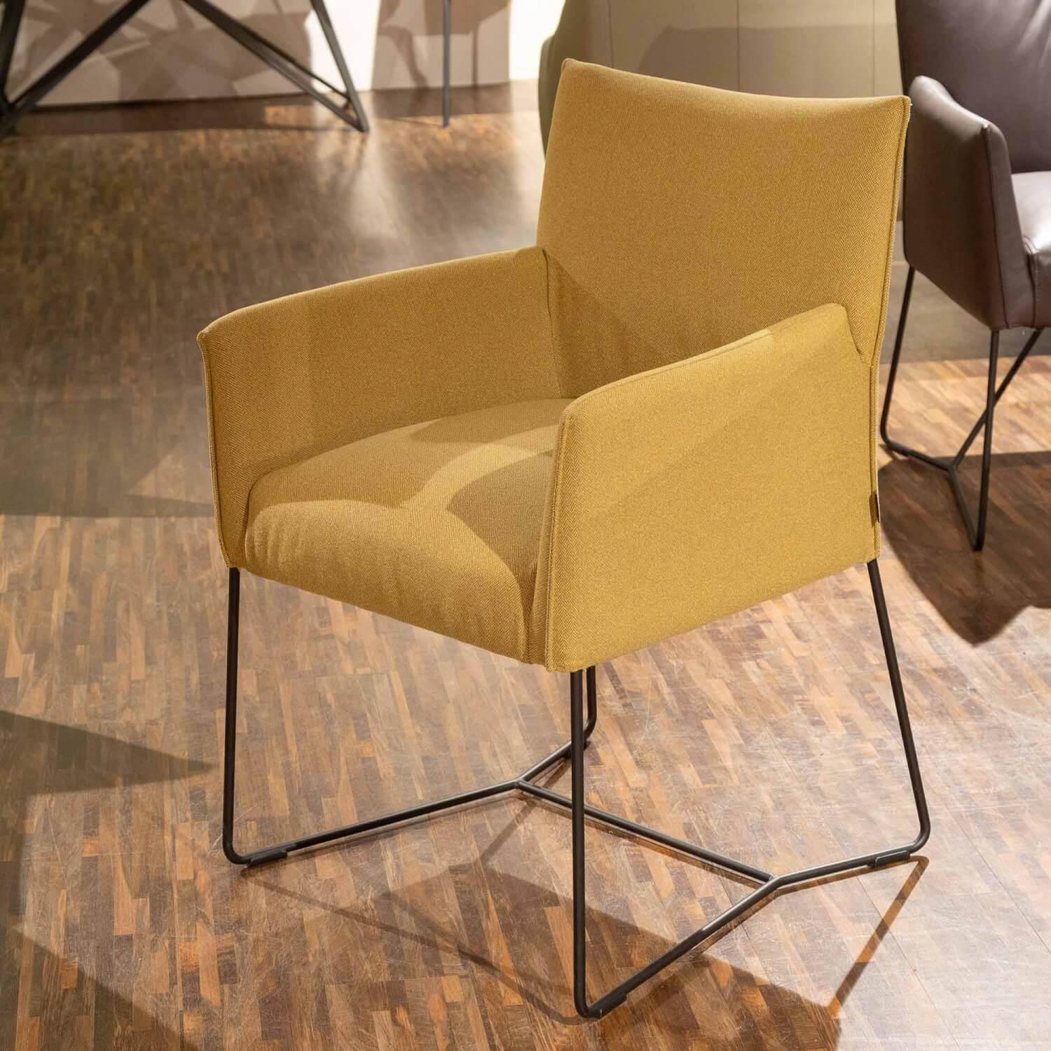 Musterring - Seating group Picara Leather 3 Lomé Anthracite And Fabric VI Hugo Mustard Yellow Frame Metal Black - 3