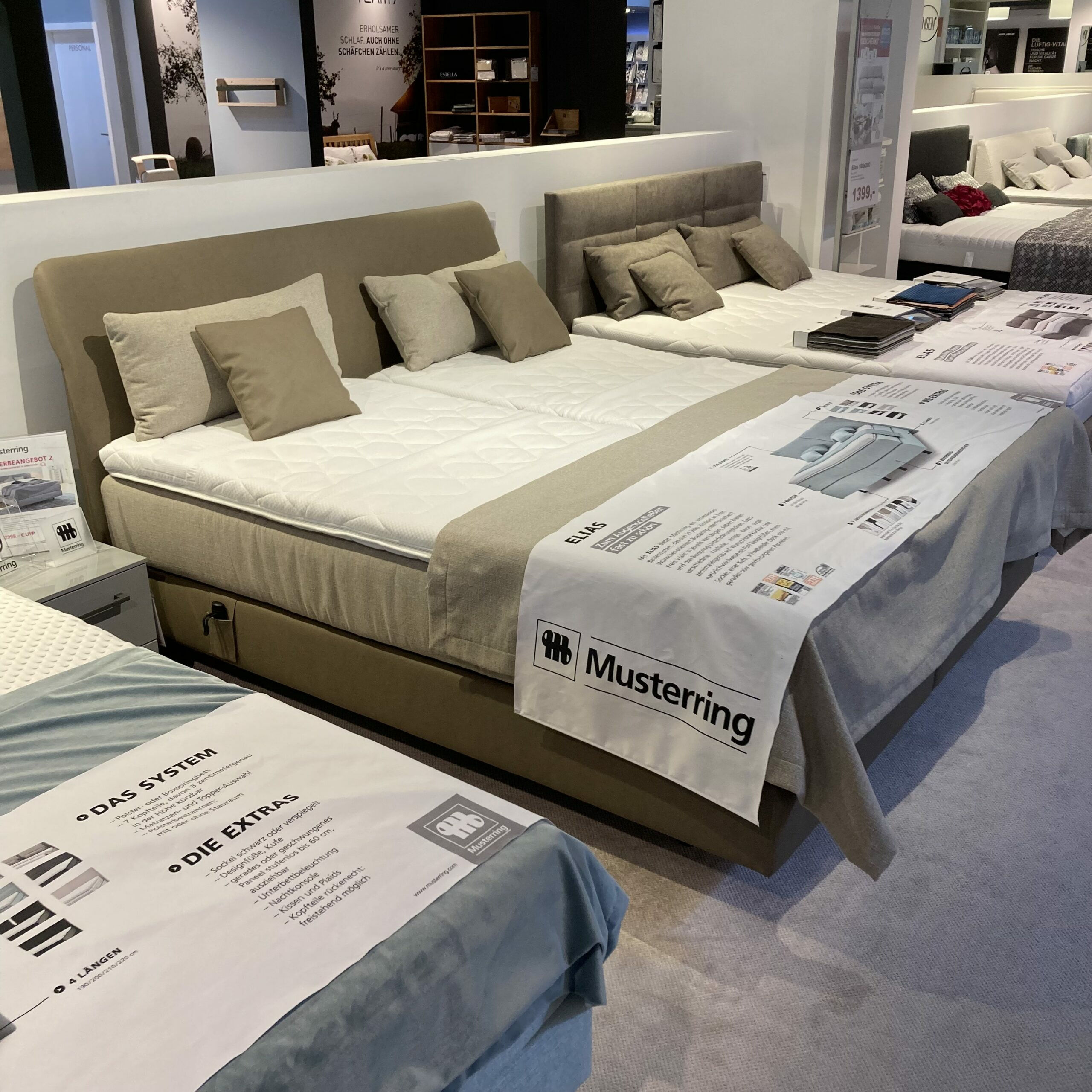 Musterring - Boxspringbett Elias Stoff Kariba Grau Metallfüße Schwarz mit 2 Matratzen - 3