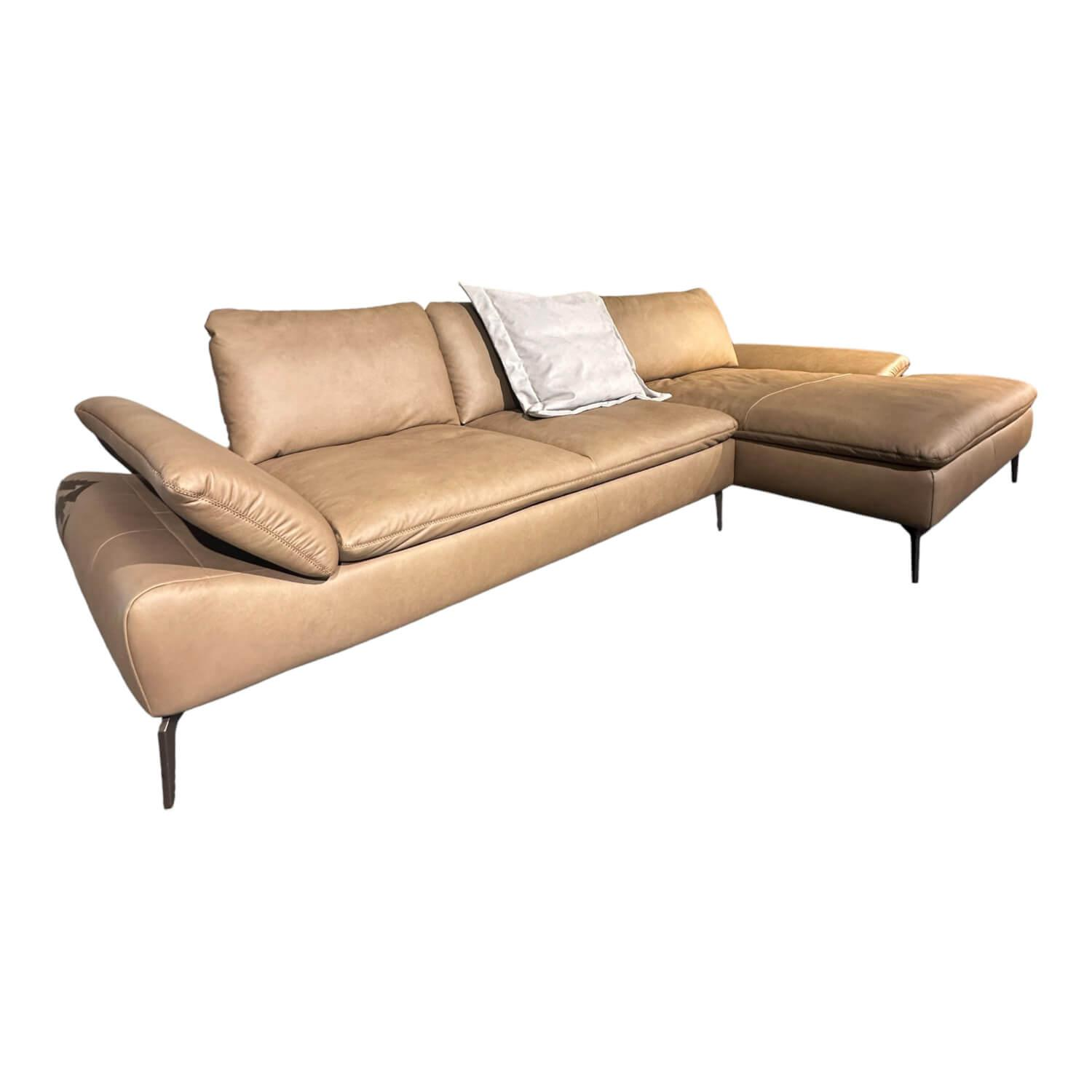 W. Schillig - Ecksofa Montefano Bezug Leder Z6921 Fango Beige Mit Sitztiefenverstellung - 1