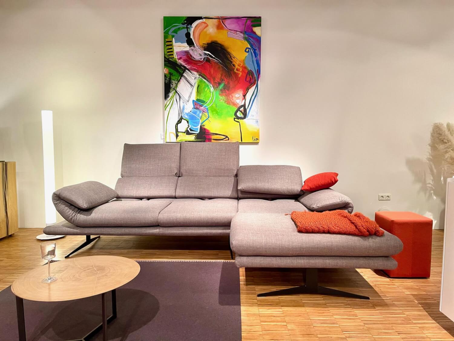 EMP - Ecksofa Fame Stoff Felina R Taupe Grau Kufe Mattschwarz Mit Sitztiefenverstellung - 3