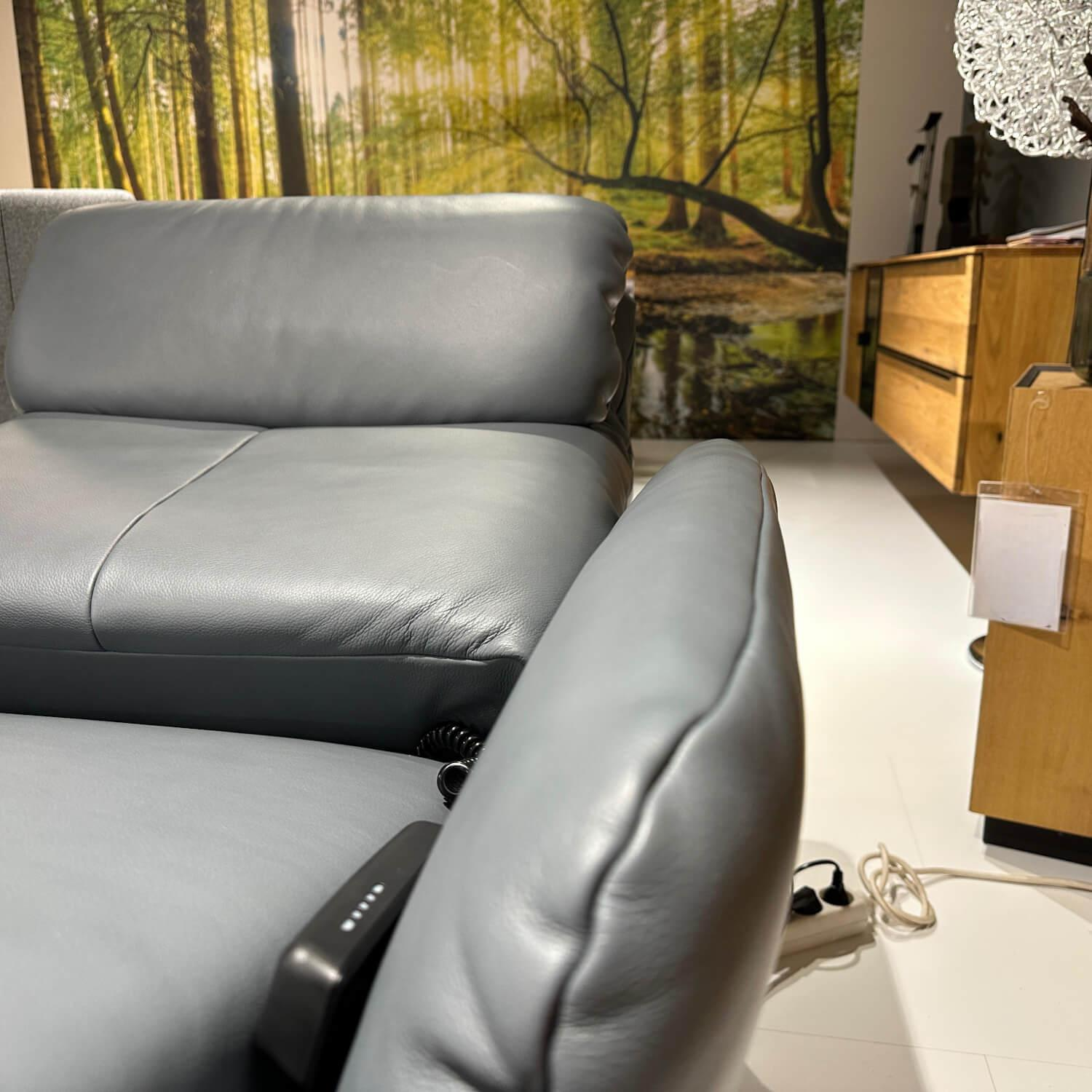 Natura - Garnitur Sofa Fresno Leder Mercury Blue Grey Blau Grau Metallfuß Schwarz Matt Mit Motorischer Relaxfunktion - 8