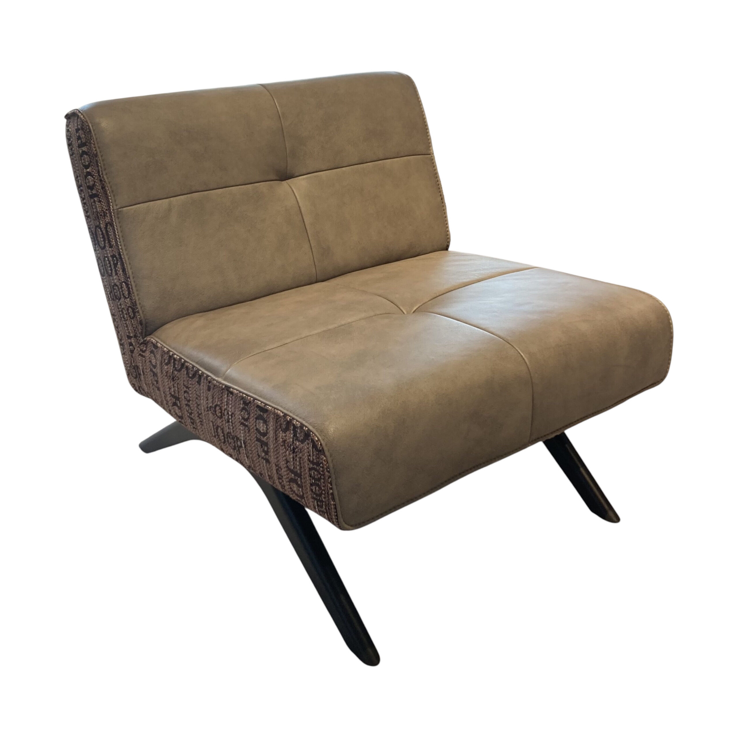JOOP! - Sessel Square Leder Eleganza Fango Beige Stoff Statement Rose Gestell Buche Schwarz Lackiert - 1