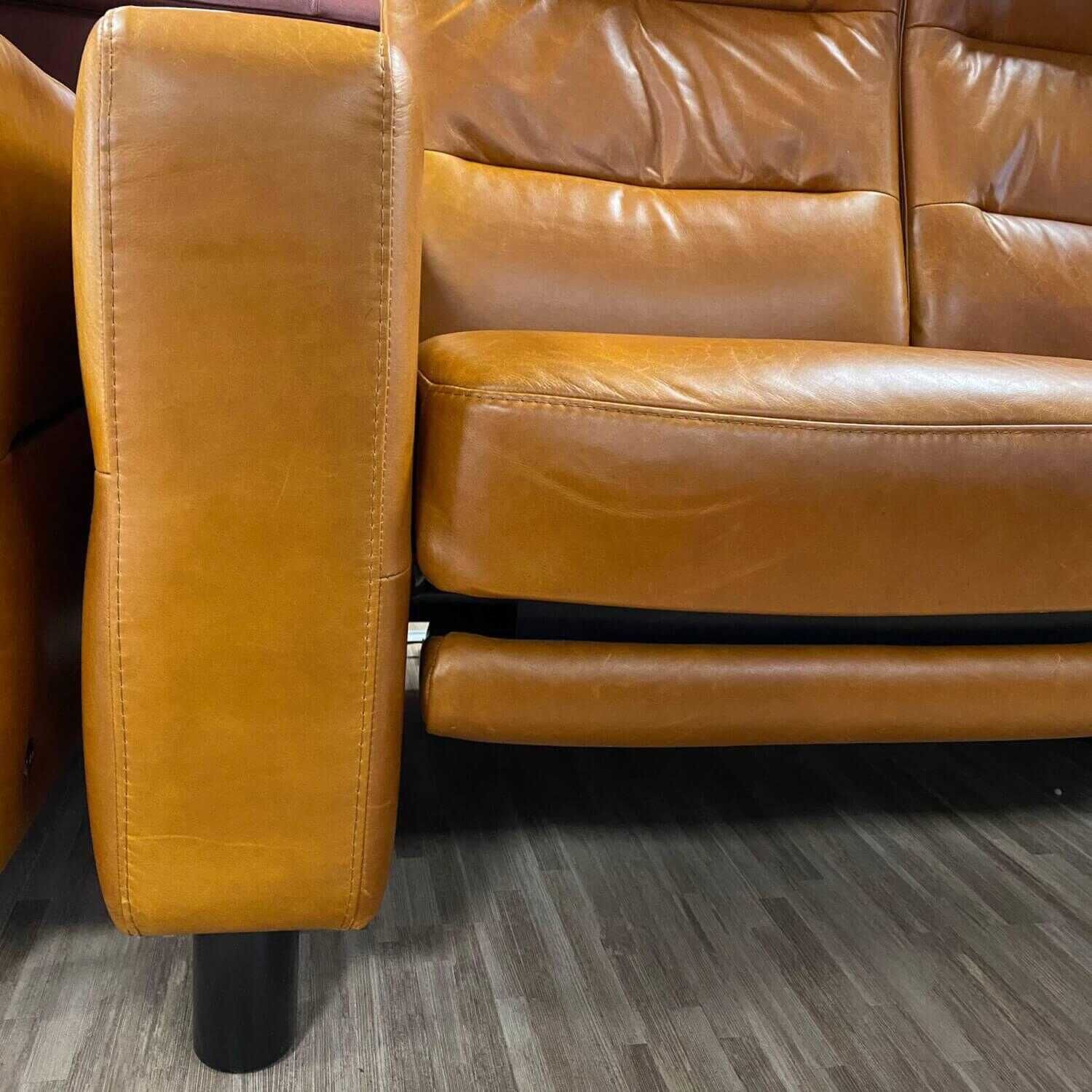 Sofa Dreisitzer Wave Leder Pioneer Cognac Braun Mit Elektrischer Funktion