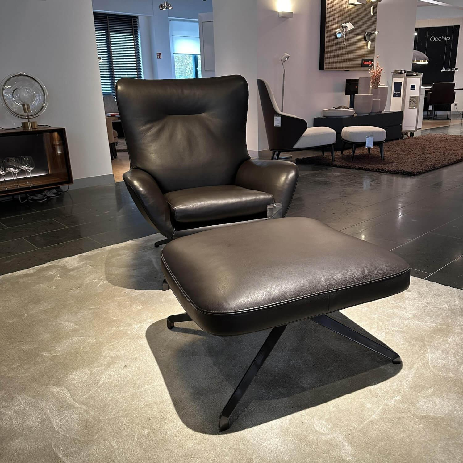 Minotti - Sessel Jensen Bergere Drehbar Leder Pelle Aspen 05 Torbe Braun Gestell Metall Schwarz - 12