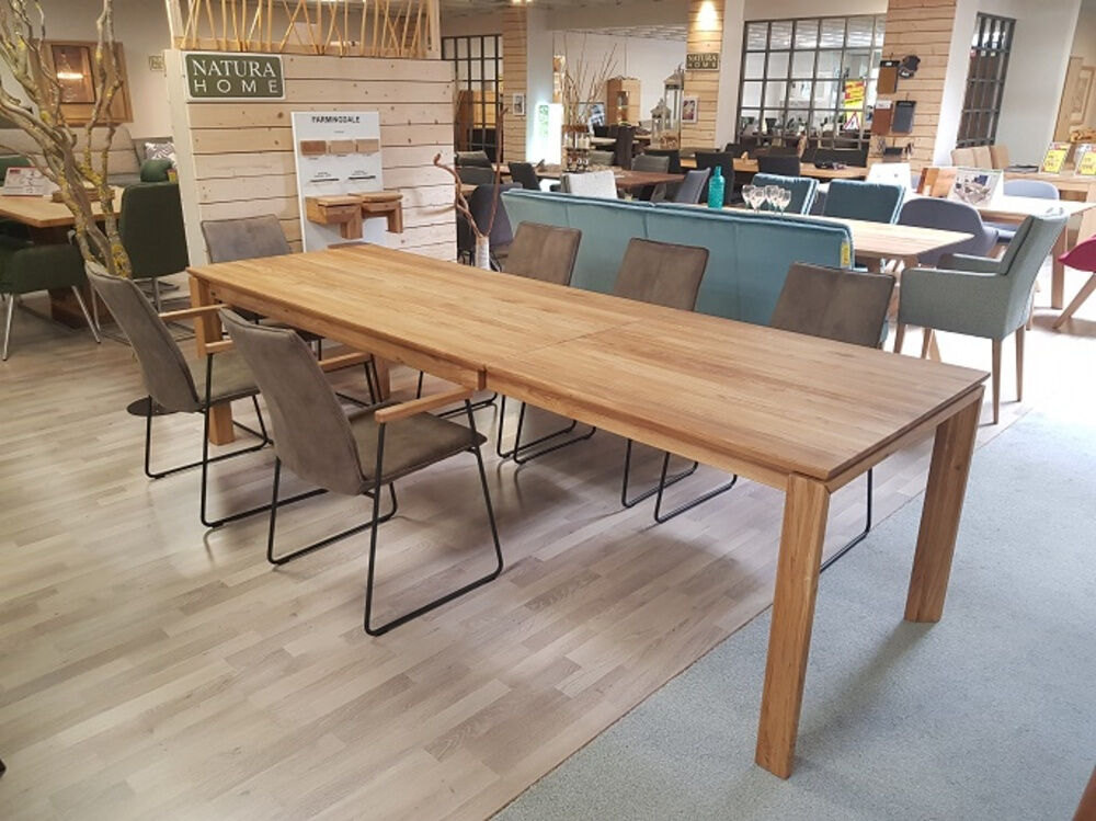 Natura - Esstisch Farmingdale Eiche Massiv Natur Geölt Schräge Kante Gestell Eiche Massiv mit Auszug - 3