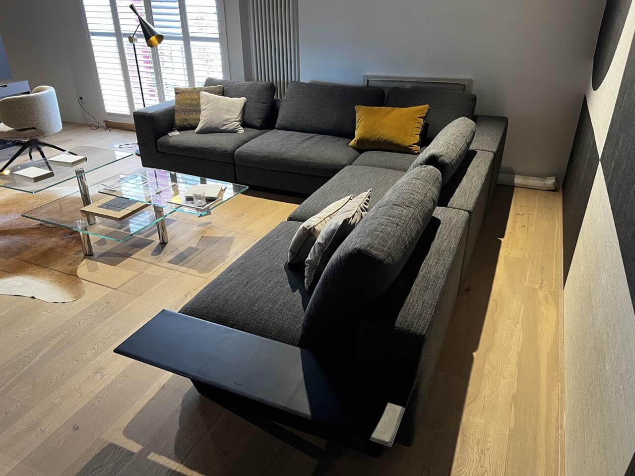 Walter Knoll - Eckgruppe Living Landscape Stoff Garbo Grau Sockel Buche Schwarz Lackiert Tischplatte Saddle Black Schwarz - 3