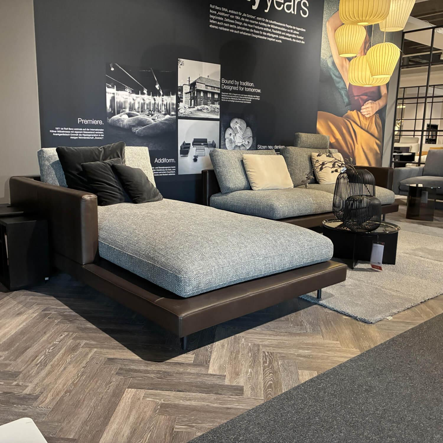 Rolf Benz - Ecksofa 60 Sina Stoff 26.387 Schwarzgrau Grau Korpus Leder 42.102 Graubraun Braun Inkl. Integriertem Couchtisch Eiche Schwarz Gebeizt - 2