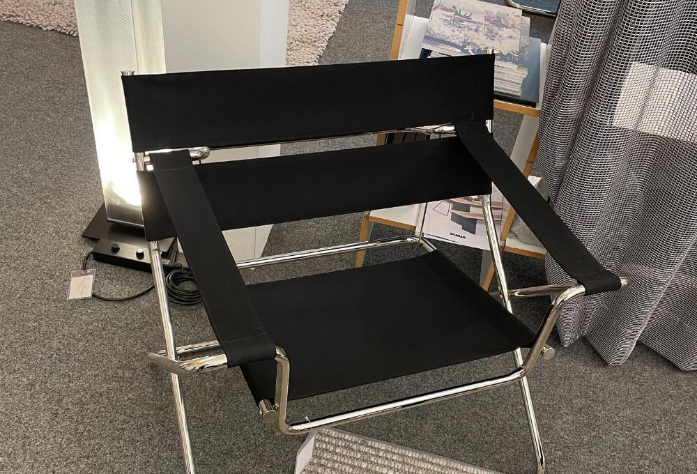 Tecta - Faltsessel Modell D4 Bauhaus Gurt 009 Schwarz Gestell Stahlrohr Vernickelt - 2