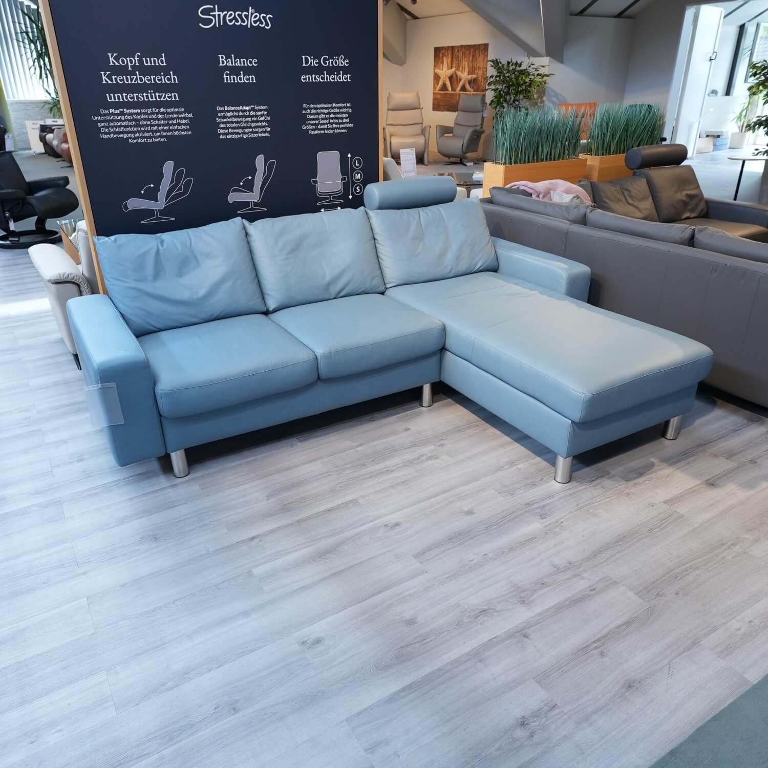 Stressless - Ecksofa E 200 Leder Paloma Sparrow Blue Blau Füße Metall Mit Kopfstütze - 2