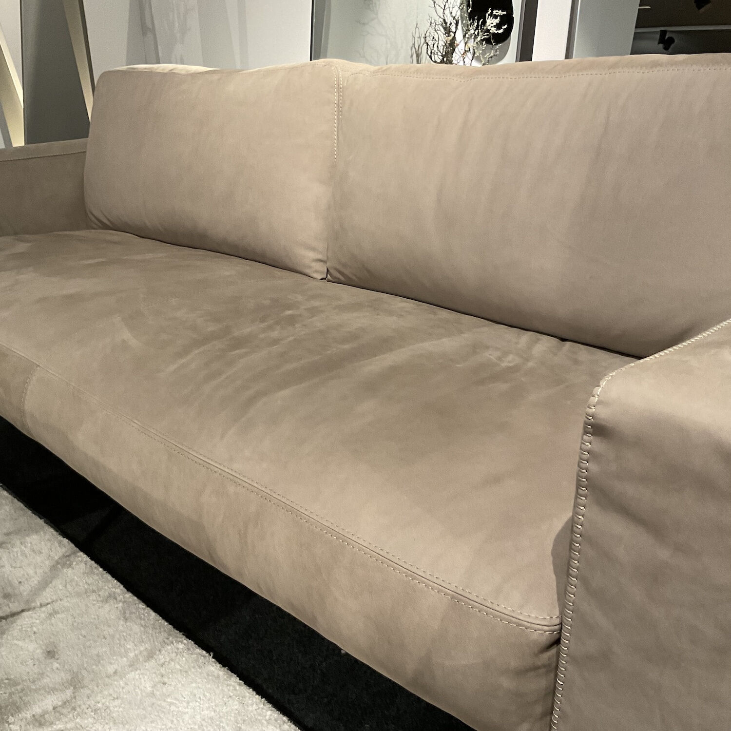 Cierre - Sofa Aida Leder 5 Natural Velour 97 Seppia Beige Metallfüße Schwarz Verchromt - 8