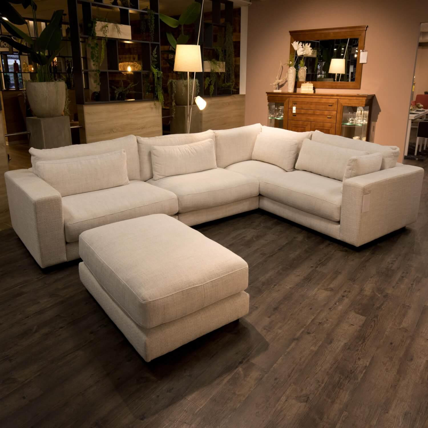 Maison - Elementgarnitur Stephen Stoff University Square Antique White Gestell Buchenholz Mit Hocker - 3