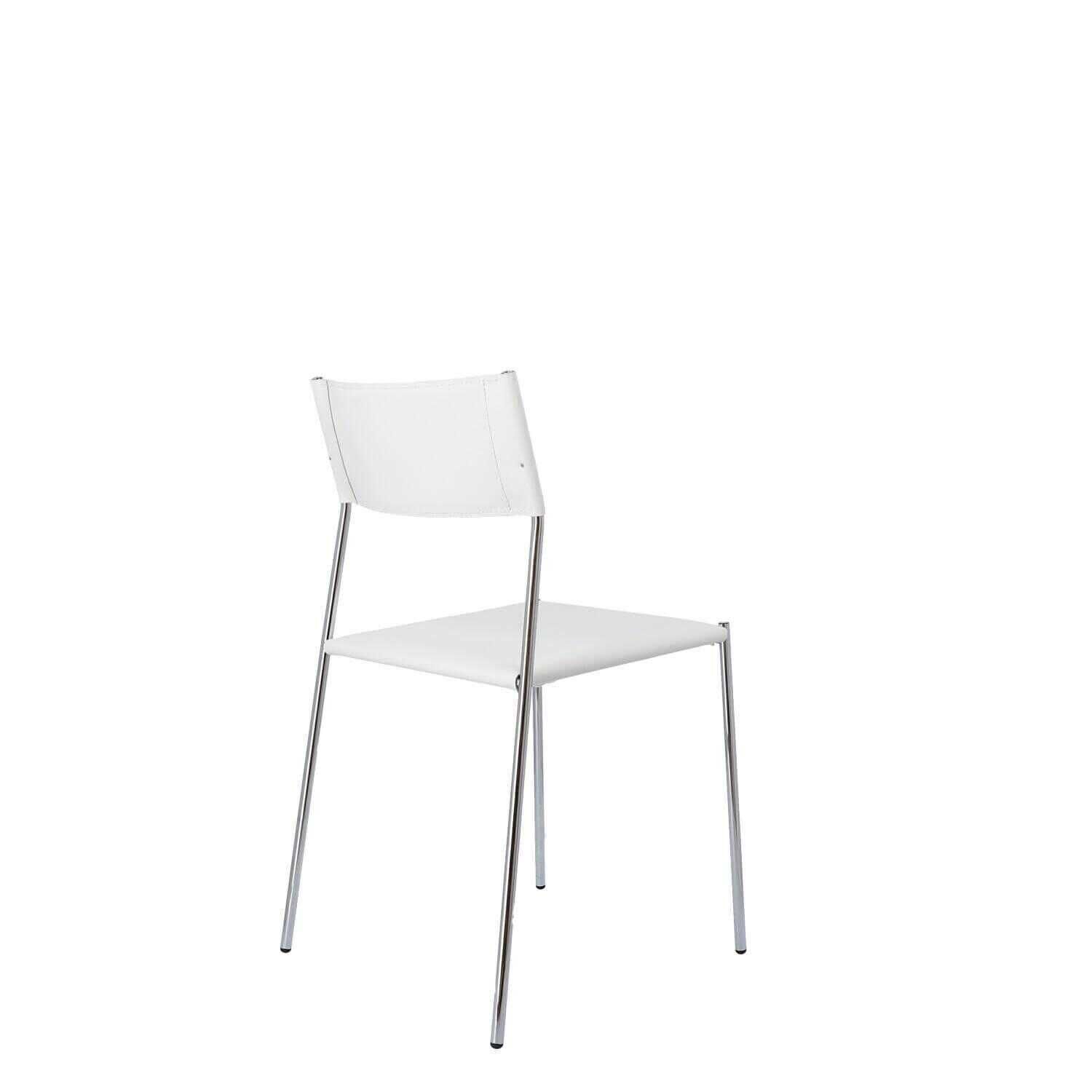 Stuhl Line Weiß Leder mit Verchromtem Stahlrohrgestell