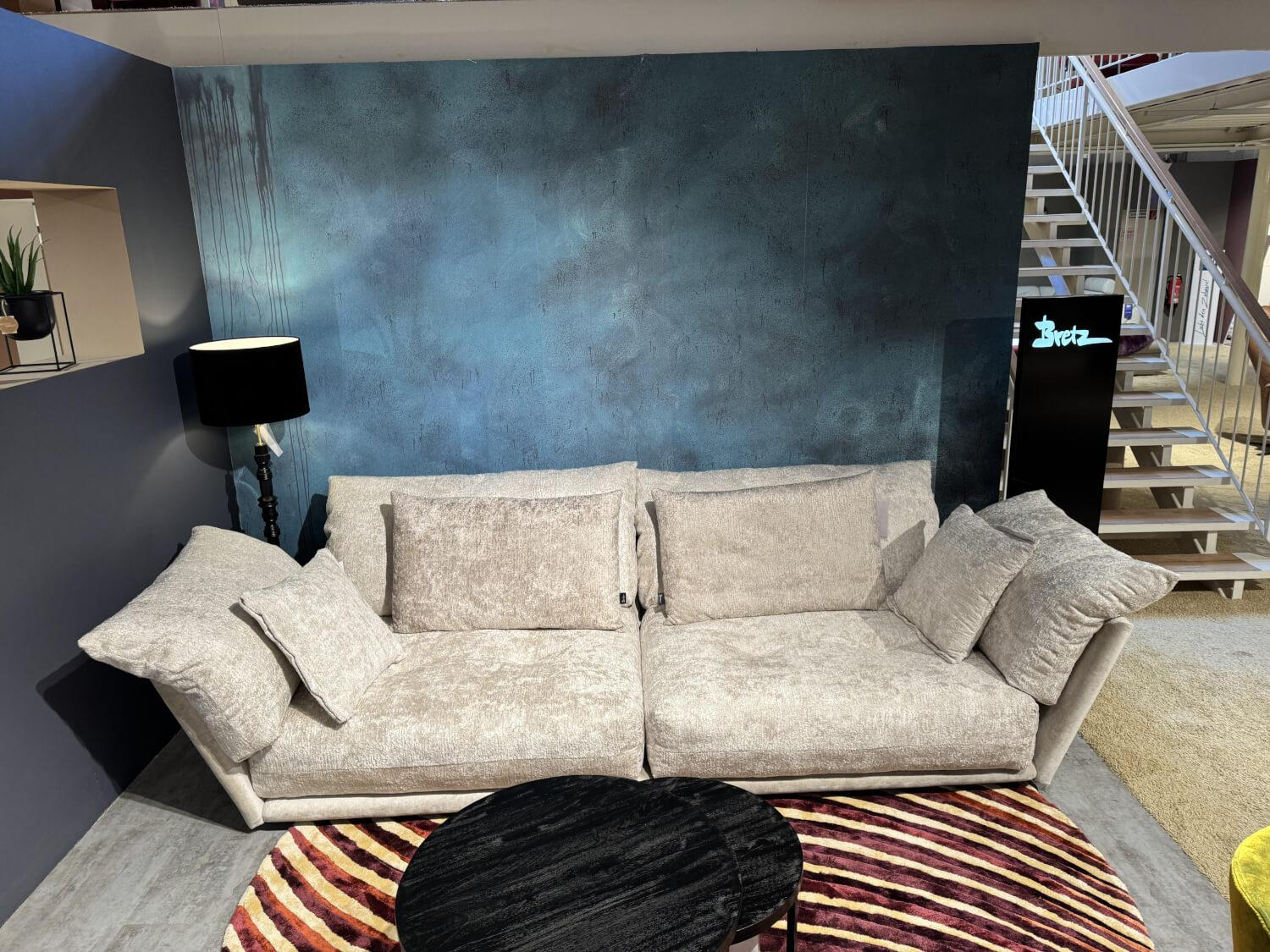 Bretz - Sofa Esfera Stoff 66 Grau Vintage Velvet 65 Moonlight mit 3 Kissen - 6