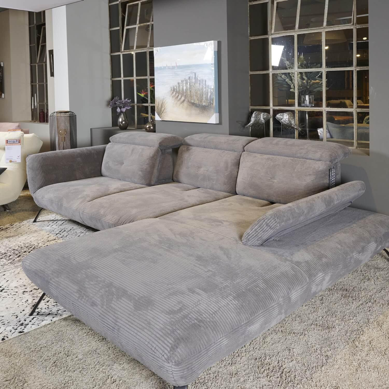 Steinpol - Eckgarnitur Seattle Cord Bezug Stoff Lincoln Grau 90 Metallfuß Schwarz Matt - 12