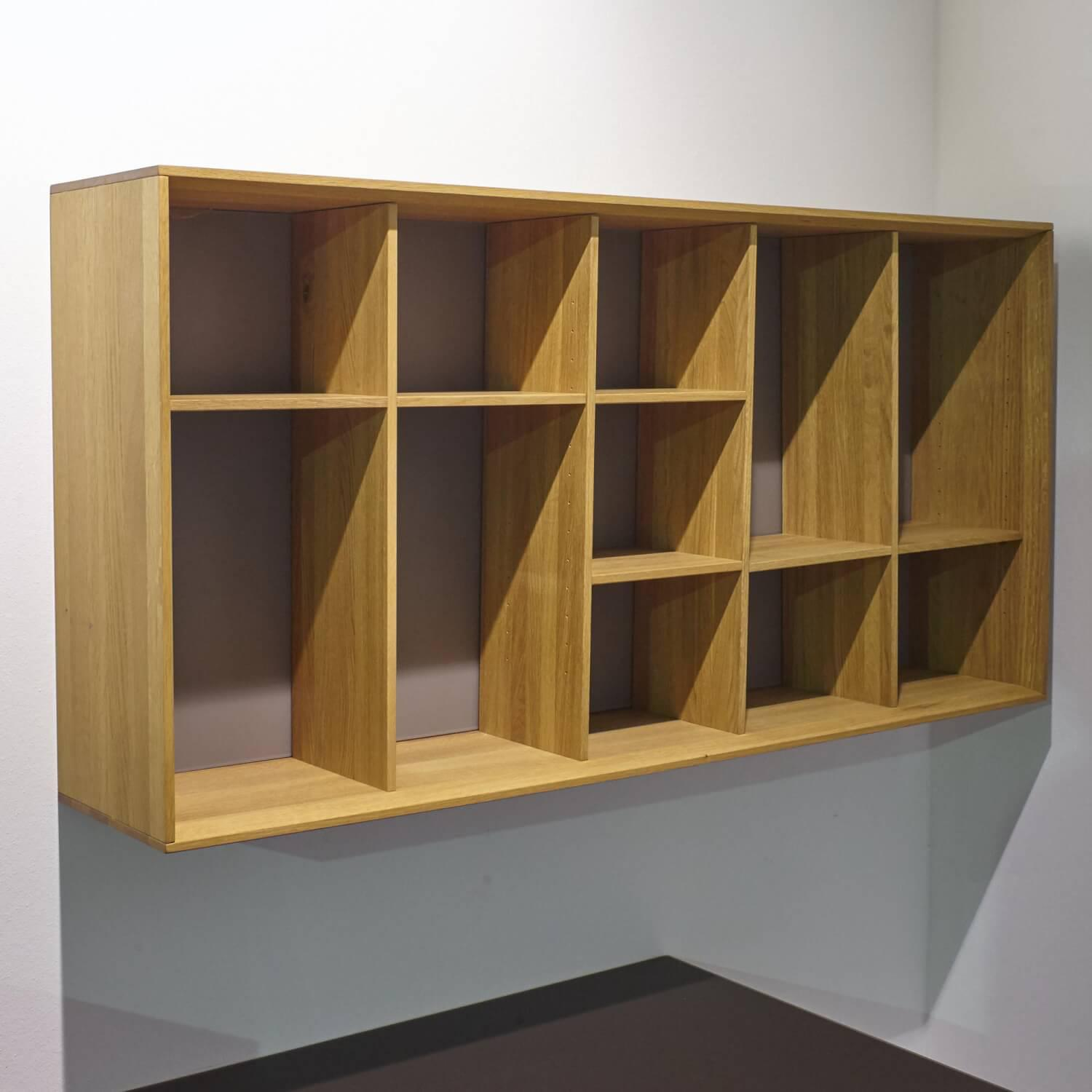 Mobilari - Wohnwand Cubus Pure Eiche Massiv Farbglas Grau Und Dunkelbraun - 9