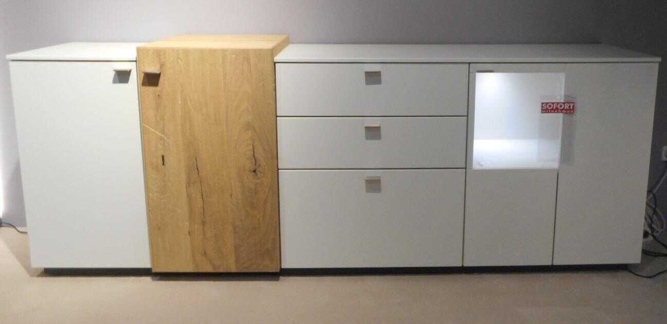 Venjakob - Wohnkombi Cosmo Eiche Rustico Lack Mattweiß Sideboard mit 2 Vitrinen - 3